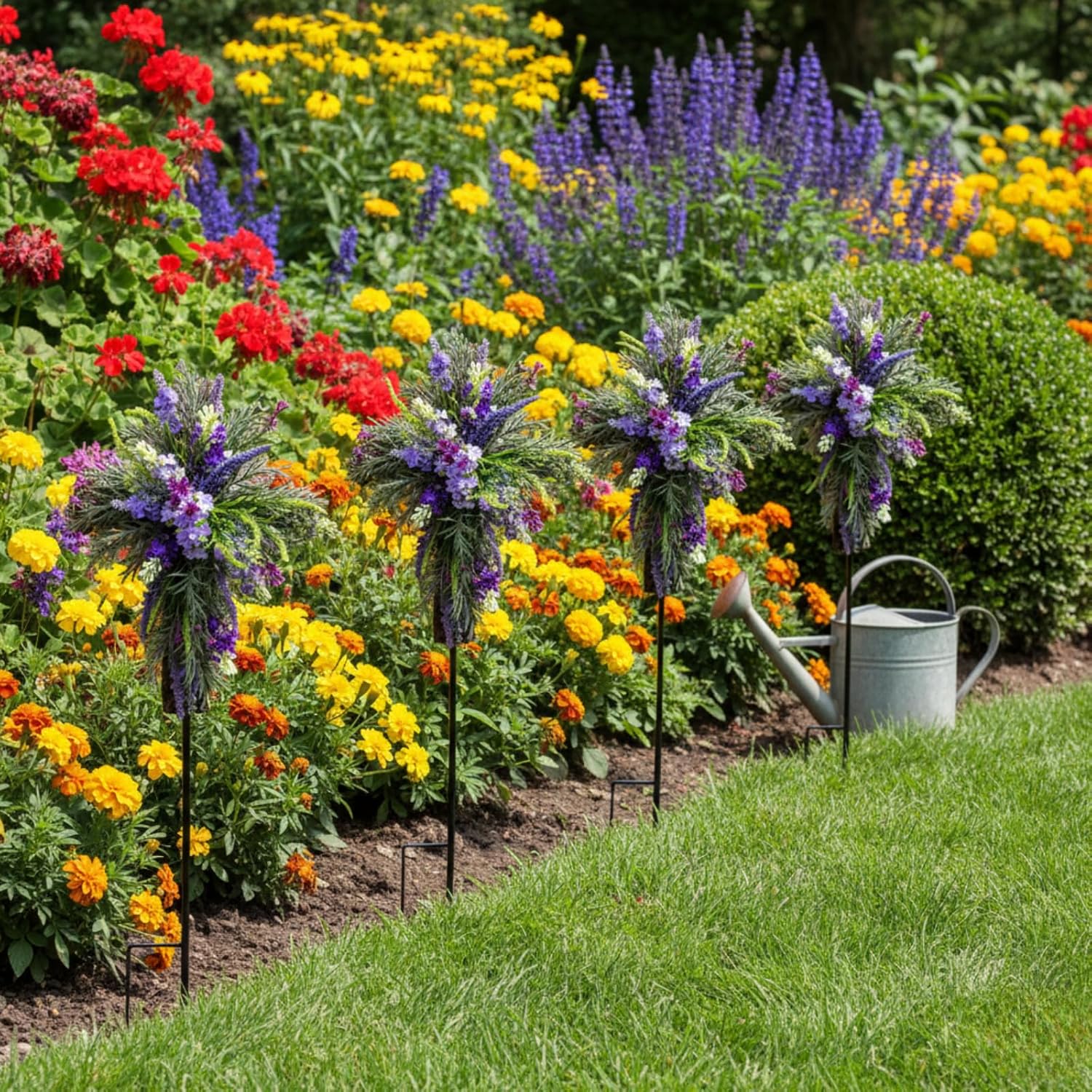 Solar Lavender Cross Memorial Stake Lighted Religious Yard Decoration Cemetery Stake with Purple Lavender Wildflowers Religious Purple Floral Cross Arrangement for Memorial Tribute