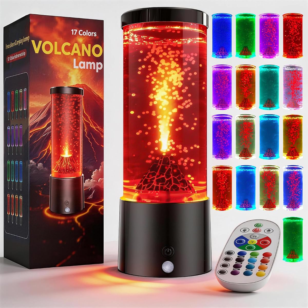 Lámpara de volcán que cambia de 17 colores con control remoto, lámparas sensoriales relajantes para niños y adultos, luz nocturna con pilas, decoración de la habitación del hogar, regalos novedosos para niños, niñas, adolescentes, adultos, autismo, alivio del estrés
