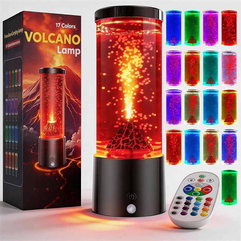 Lámpara de volcán que cambia de 17 colores con control remoto, lámparas sensoriales relajantes para niños y adultos, luz nocturna con pilas, decoración de la habitación del hogar, regalos novedosos para niños, niñas, adolescentes, adultos, autismo, alivio del estrés