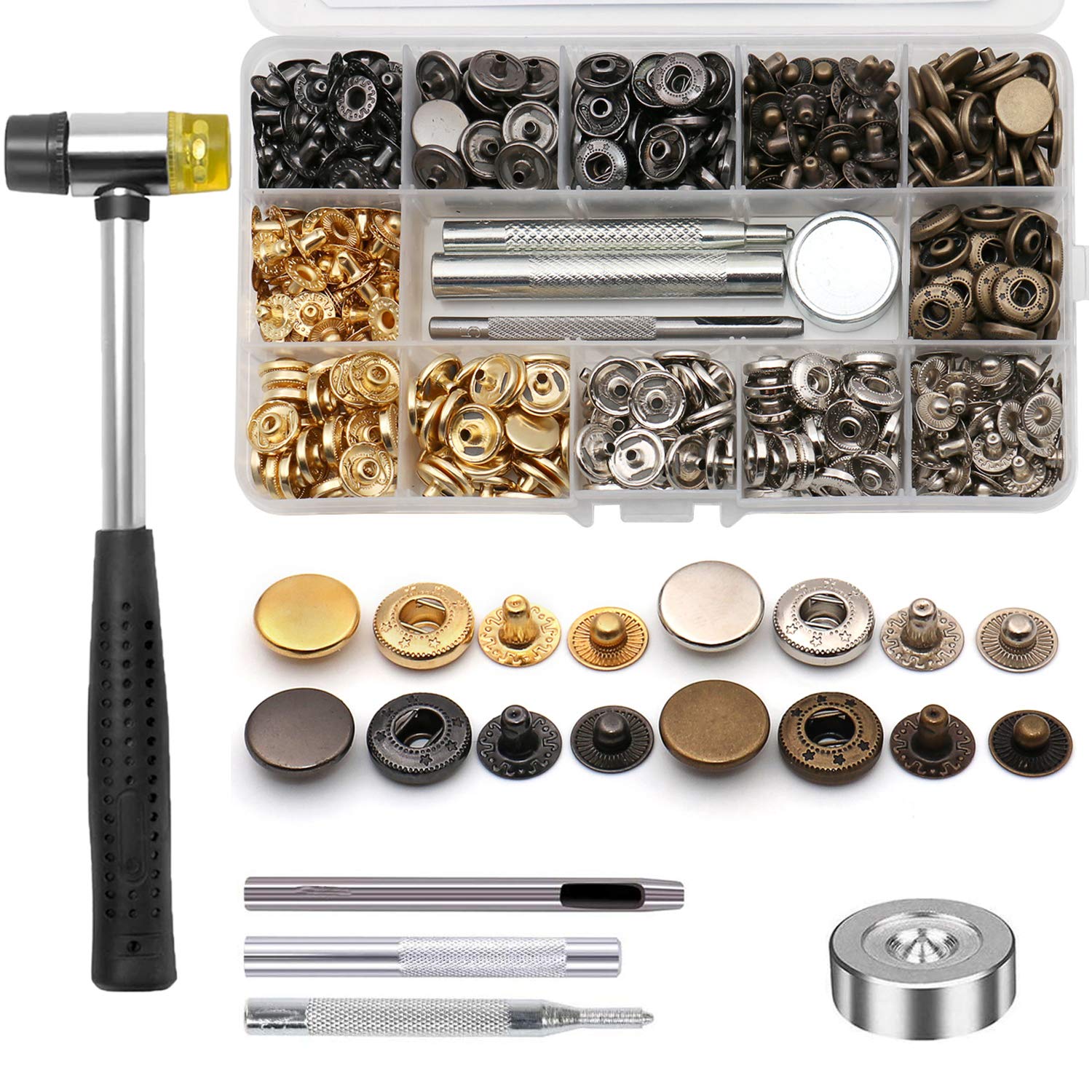 120 Sets Druckknöpfe 15 Mm – 12 Farben, Mit 5 Werkzeugen, Für Kleidung, Taschen & Leder