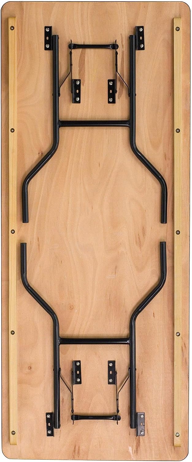 BOWERY HILL 72" Rectangular Wood Folding Banquet Table, Plywood Top, Steel 18-Gauge Legs, Black T-Mold Edge, Black Powder Coated Wishbone Legs, Non-Marring Foot Caps, Durable for Events, Home or