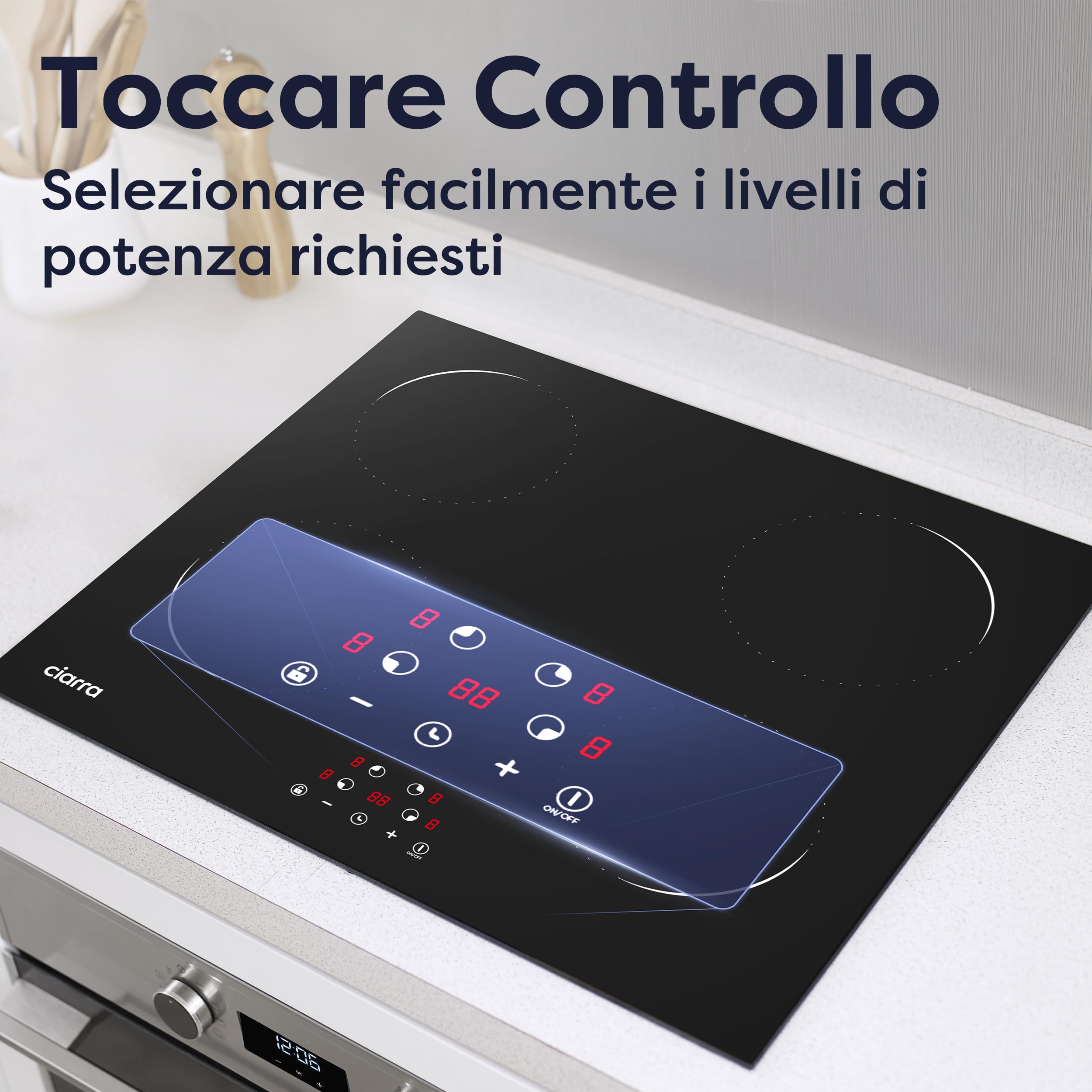 CIARRA Piano Cottura in Vetroceramica, 4 Fuochi Piano Induzione, Comandi Touch con 9 Livelli di Potenza, Timer, 59cm, CABBIH4-C