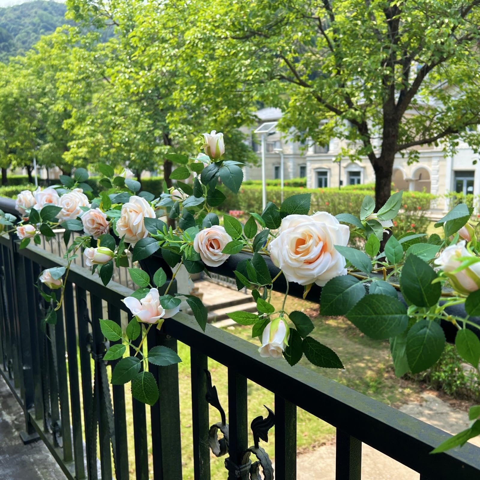 Photo 1 of Shyshining 5.9FT Bendable Rose Flower Garlands, Artificial Silk Wild Roses Vine Hanging Flowers for Wall Fireplace Fence Table centerpieces Trellis Wedding Indoor Outdoor Spring Decor(Champagne,1PC)