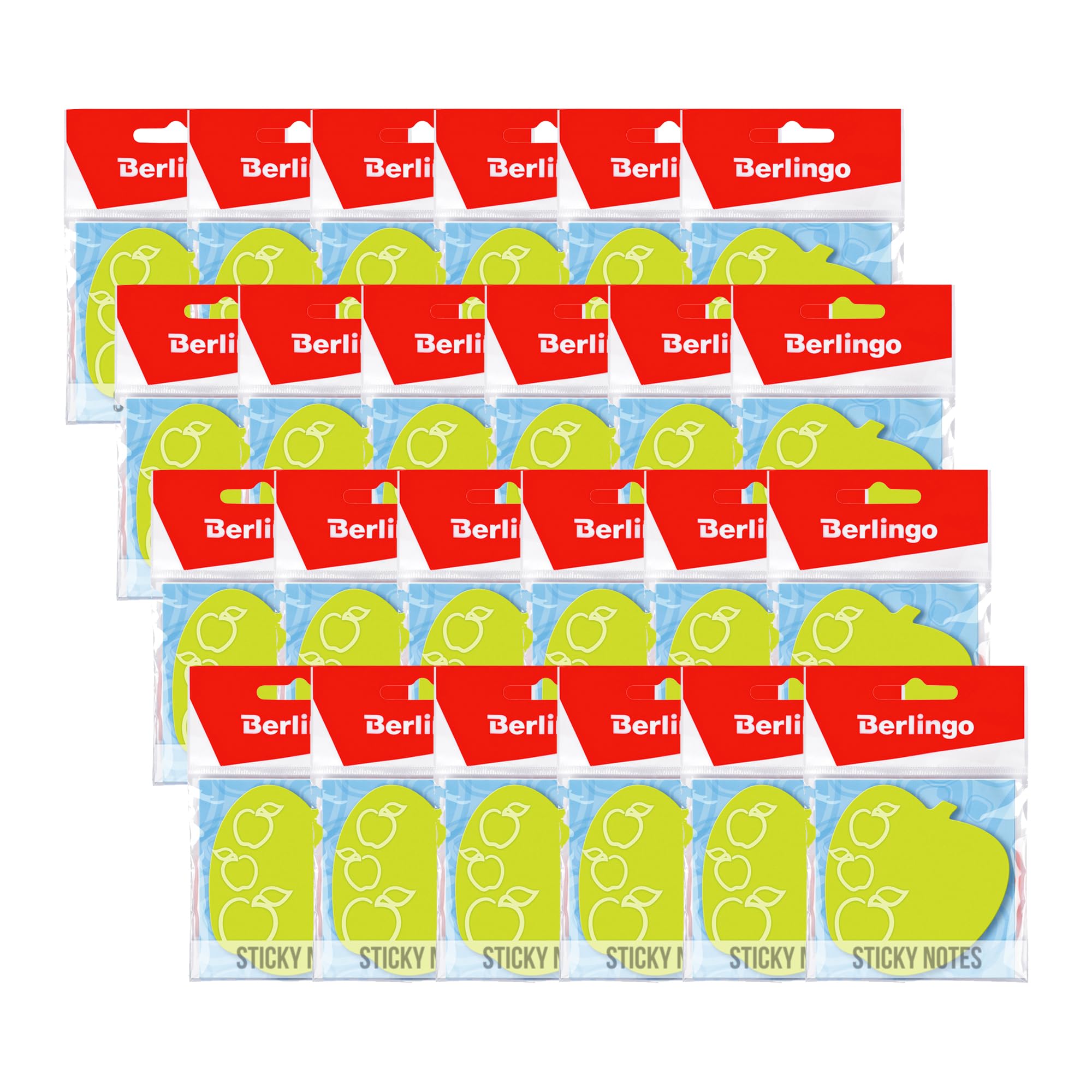 Berlingo Bloc-notes adhésif 70 x 70 mm, 24 blocs, 50 feuilles par bloc, notes adhésives pour notes et listes de choses à faire, série pomme, vert fluo