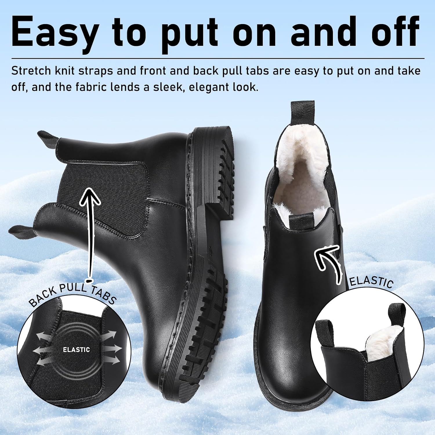 Womens Winter Chelsea Boots Warm Faux Fur Lined Chunky Lug Ankle Booties