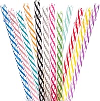 Vista 1 de Dakoufish 12 popotes gruesos de plástico reutilizables de 13 pulgadas, sin BPA, pajitas de tarro masón transparentes a rayas pequeñas
