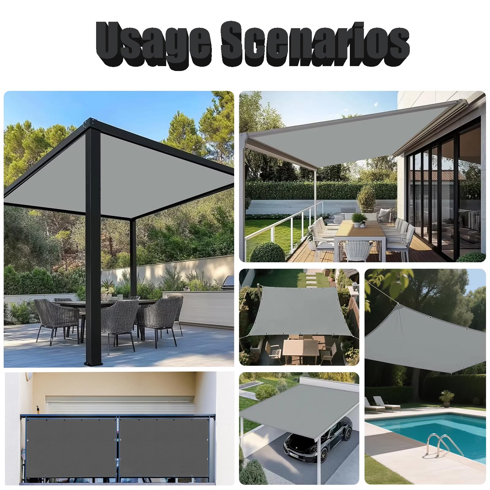 wasserdichte Sonnensegel 2.7x2.7m Sun Sail Rechteckig Wetterschutz Sonnenschutz Polyester Sonnensegel mit ösen Edelstahl UV Schutz für Balkon Garten Terrasse, Hellgrau