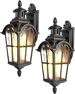 DEWENWILS Motion Sensor Outdoor Wall Lights, 2-Pack Dusk to Dawn Exterior Lantern Fixture, Roman Vintage Wall Mount Waterproof Porch Light, Water Ripple Glass, for Front Door Garage Patio, ETL Listed