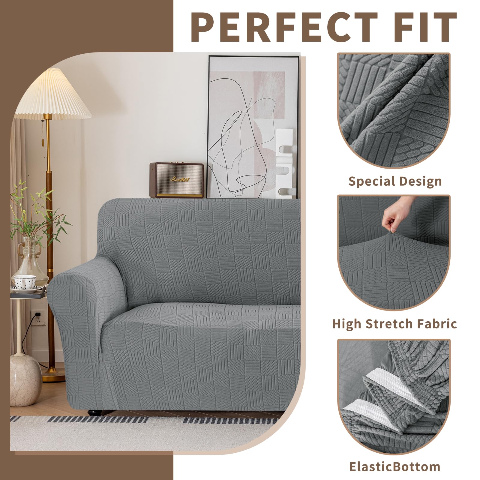 Ystyle Housse de Canapé 3 Places 180-230cm Universelle Couvre Canapé Extensible Lavable Antidérapante Protection Chiens Chats Gris Clair