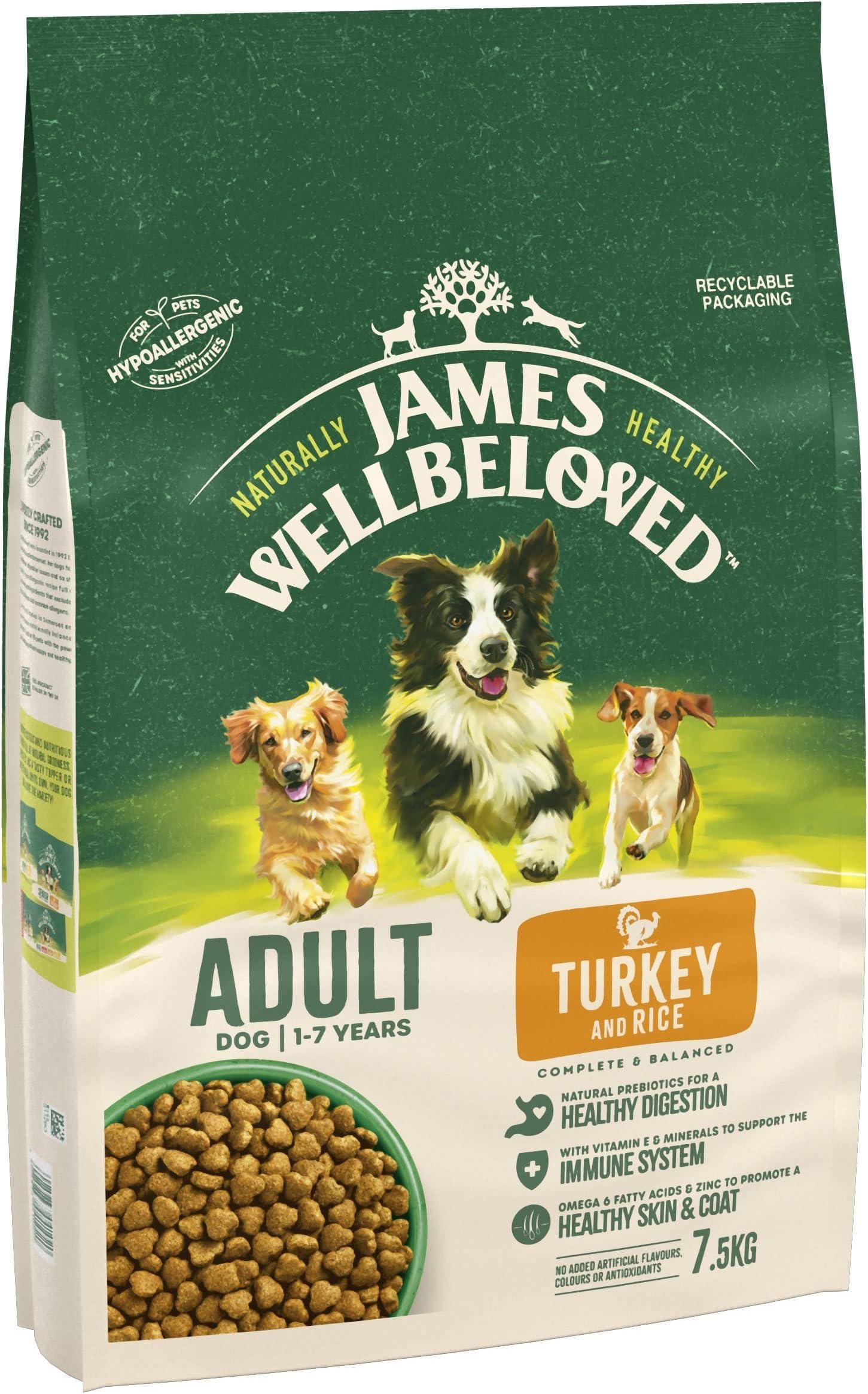 James Wellbeloved Adult Turkey & Rice 7.5 kg Bag, Hypoallergenic Dry