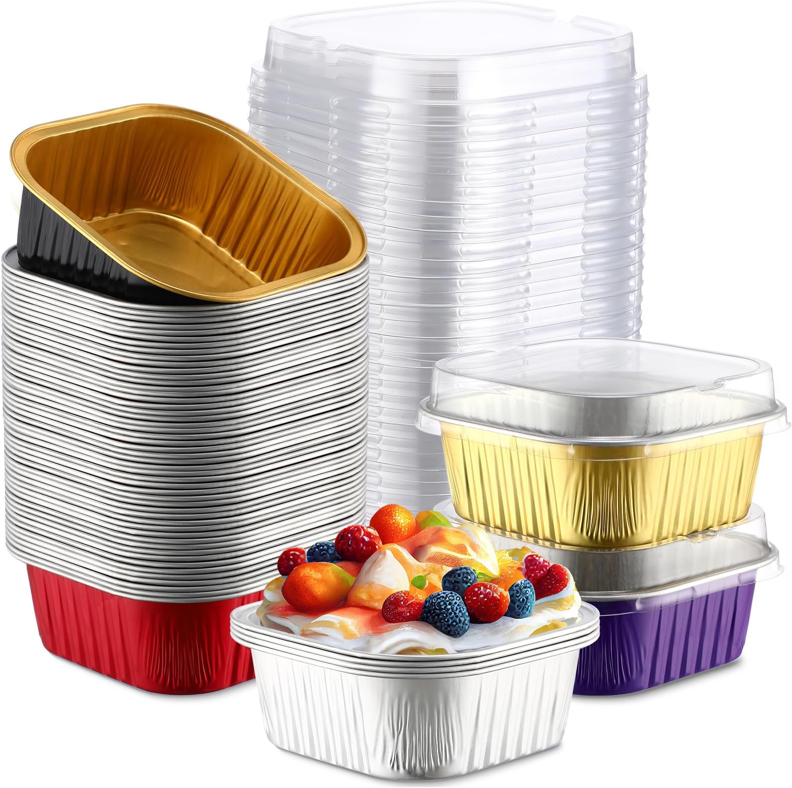 100 Pcs Cupcake Liners with Lids,5 oz Disposable Square
