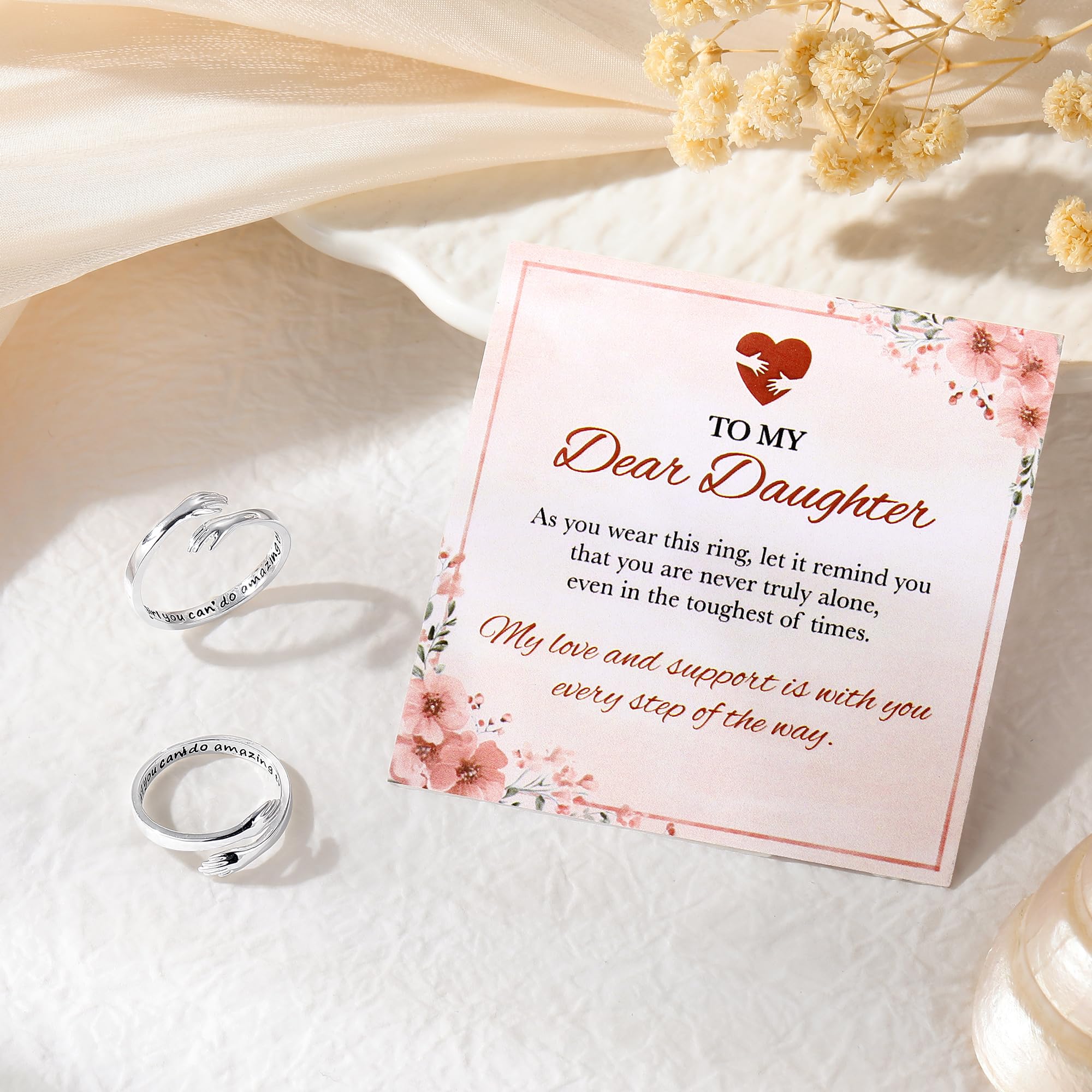 IEFLIFE Regalo per ragazze adolescenti, anello regolabile in argento per donne e ragazze, regalo di compleanno e laurea per figlia, nipote da mamma, nonna, ragazza adolescente, anello da abbraccio