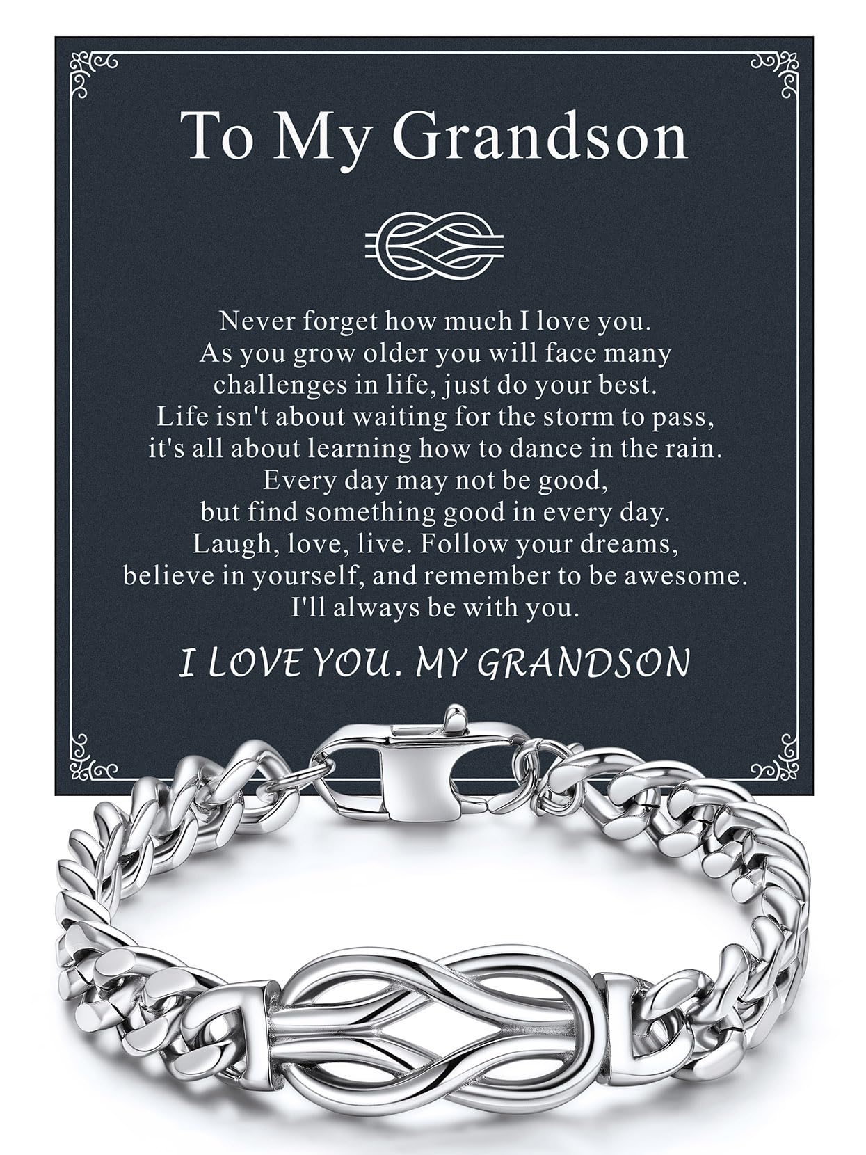 Richsteel Love Kont Bracelet Gift for Men Stainless Steel Infinity Bracelets Love Link Forever Promise Gifts for Father's Day Birthday Anniversary