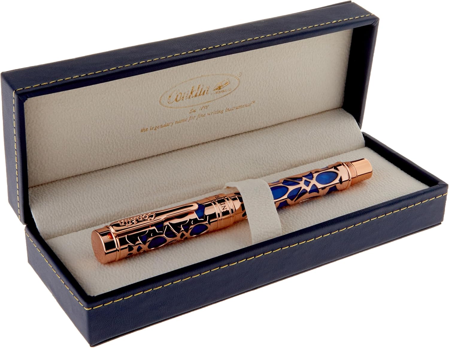 Conklin Endura Deco Crest Fountain Pen in Blue, Extra Fine Nib, Premium Writing Instrument
