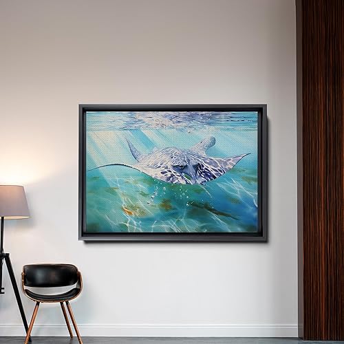 Miniatura 2 de Nautical Print on Canvas for Wall Decor, Ocean Fish Manta Ray Canvas Wall Art, Beach Print for Wall Hang, Turquoise Coastal Pictures Wall Decor,
