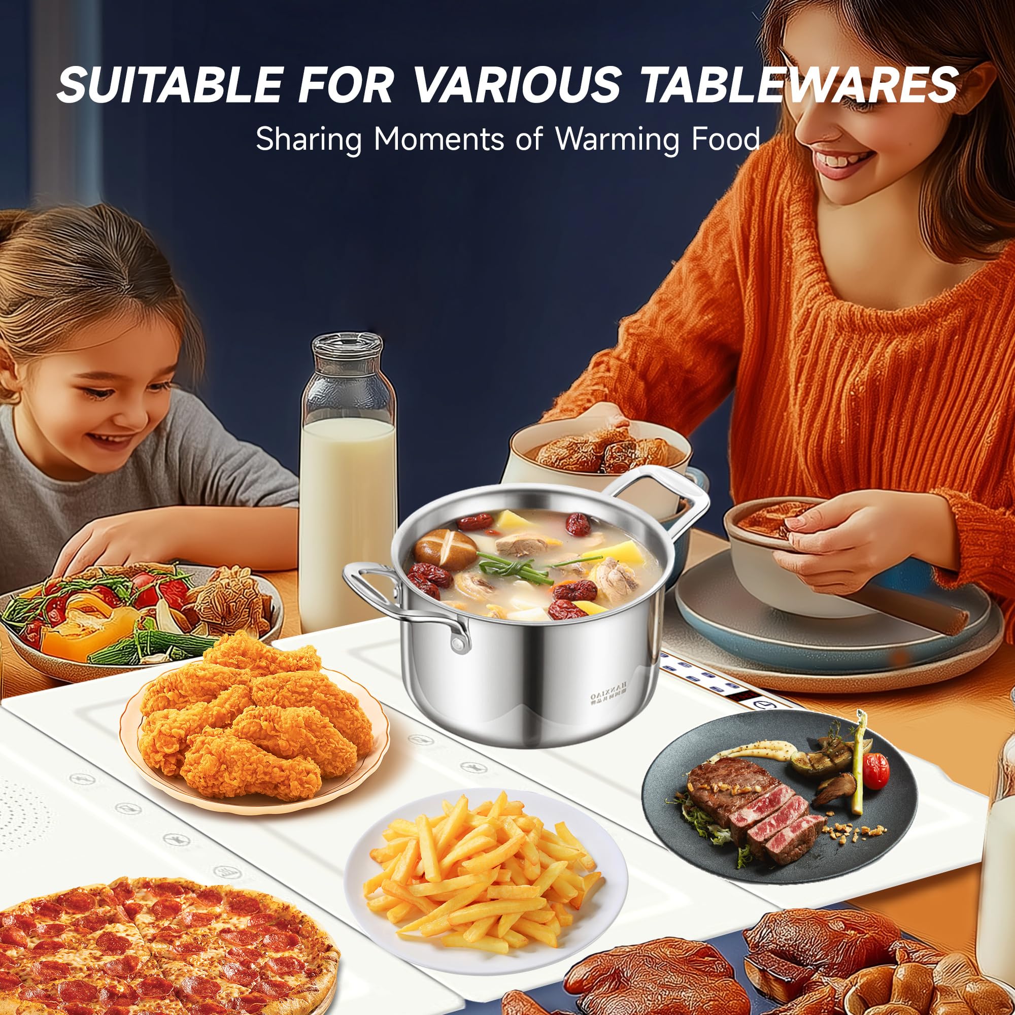 TOPRATED Large Splicing Electric Warming Tray (25x15 inch), Metal Foldable and Portable Heating Warmers Food Warming Mat for Kitchen,Parties, Buffet, Restaurant, Family dinner,Countertop — Amazon image 4
