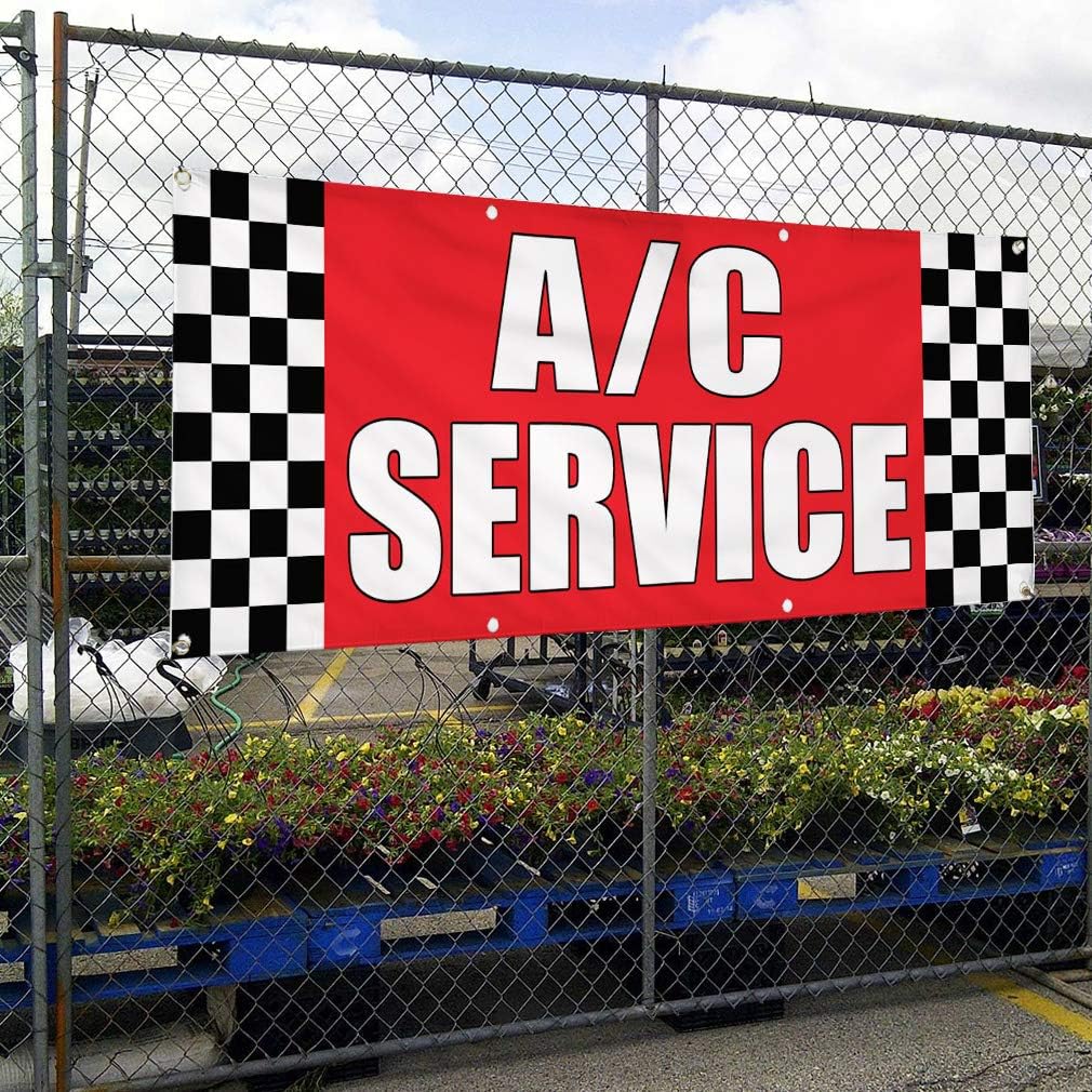 Vinyl Banner Multiple Sizes A C Service Auto Body Shop Car Repair A Automotive Outdoor Weatherproof Industrial Yard Signs Red 4 Grommets 24x36Inches
