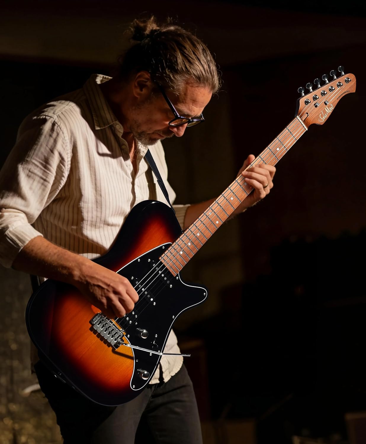 FISHINGBIRD Series Professional Electric Guitar — Featuring Alder Body, Roasted Maple Neck & Maple Fingerboard, Tremolo (Sunset Burst MF)