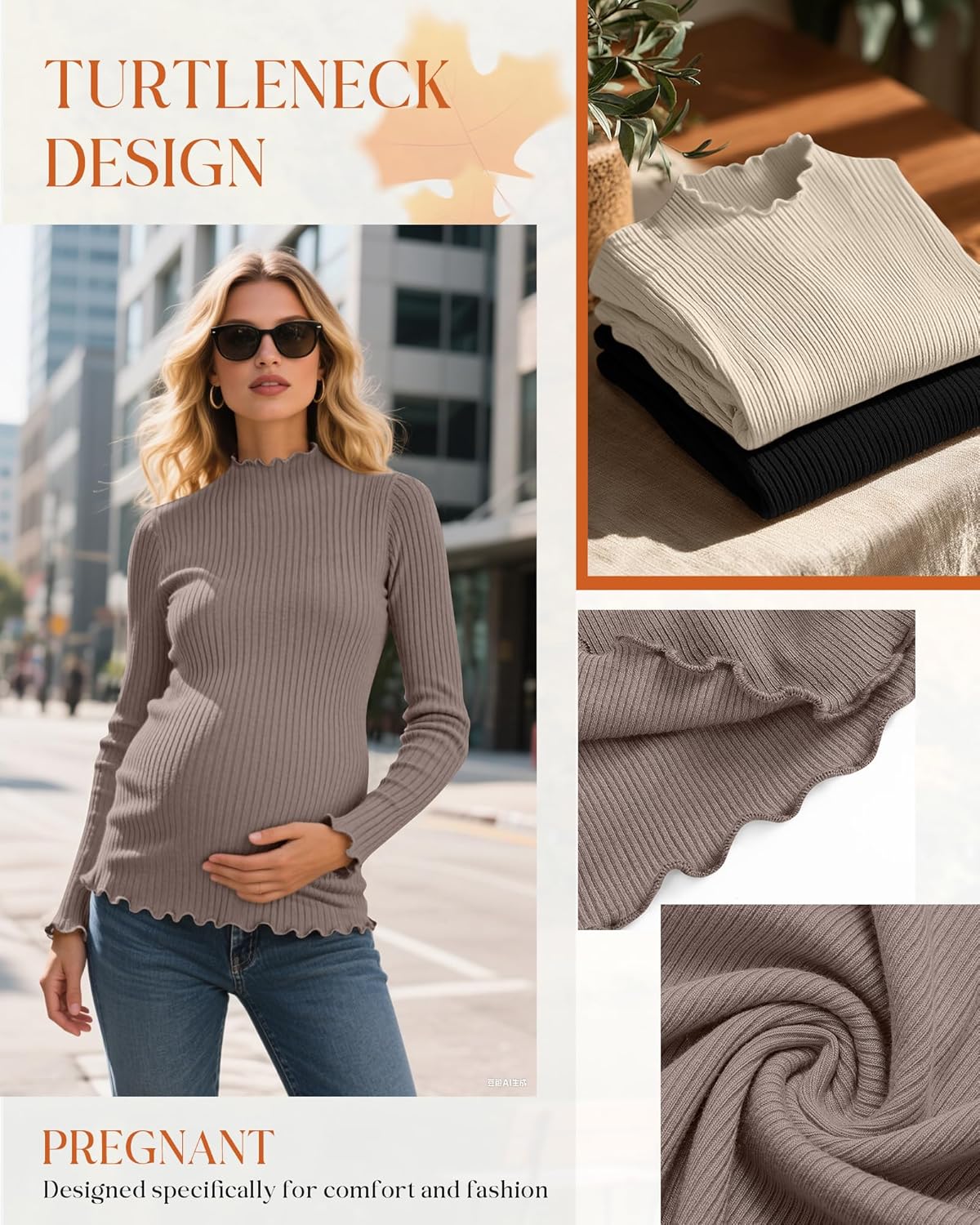 Huukeay 3 Pack Women's Maternity Shirts Ribbed Knit Pregnancy Tops Long Sleeve Mock Neck Basic Tunic Fall Clothes