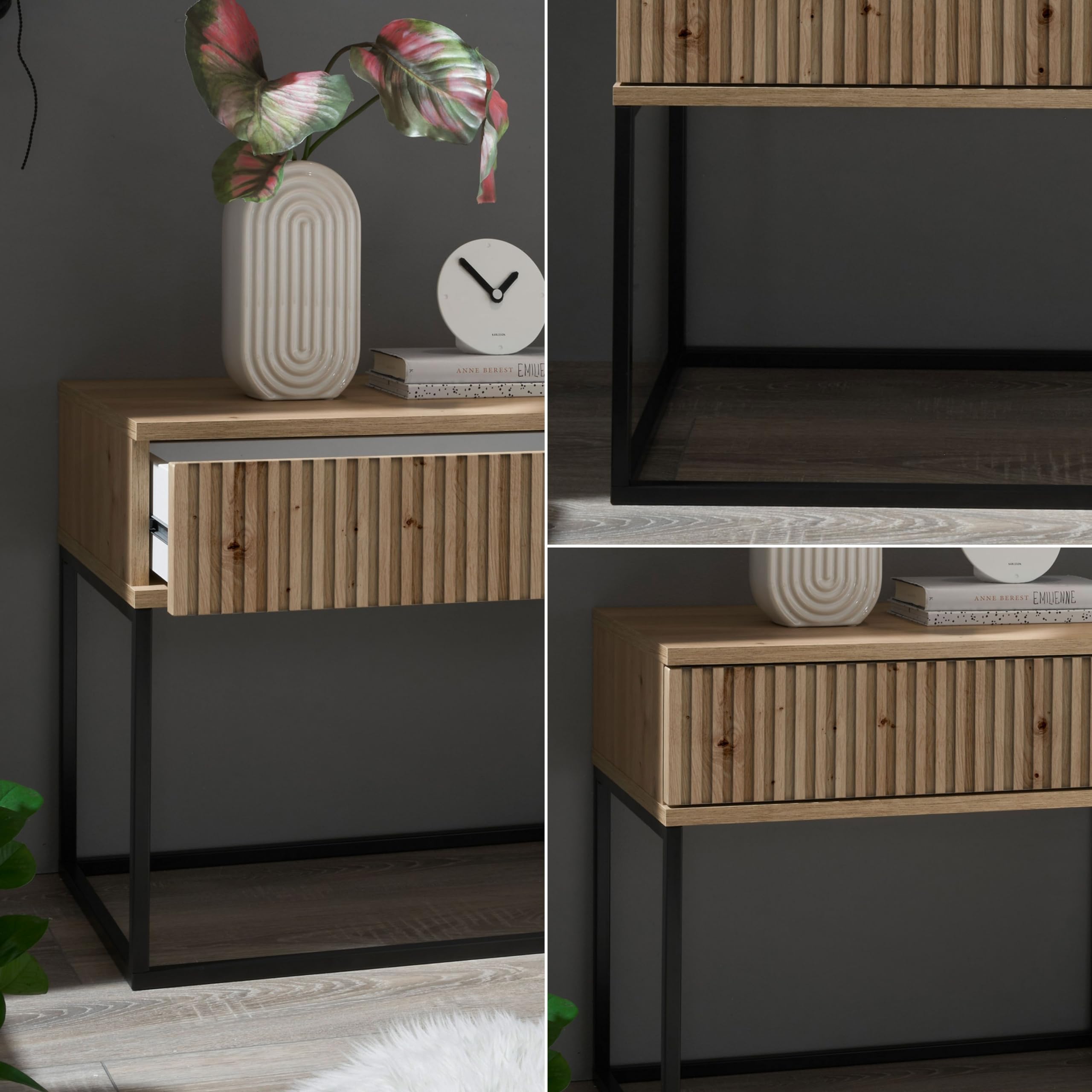 COSTWAY Nachtkastje met 4 laden, bijzettafel met metalen frame, commode, opbergkast, stoffen commode voor slaapkamer, woonkamer, hal, 42 x 33,5 x 84,5 cm (bruin