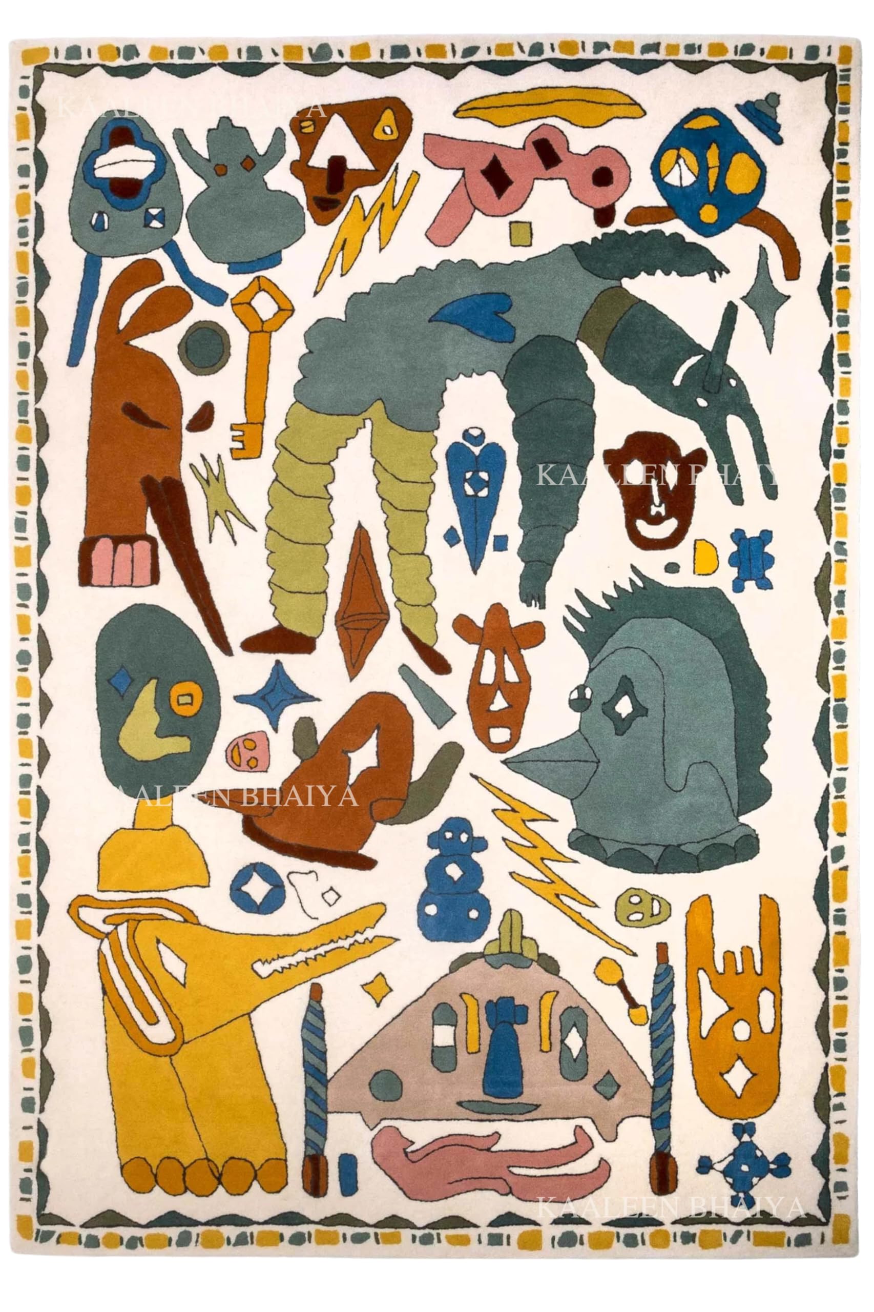 Handmade Tufted Wool Area Rug 10' x 8', Ivory & Multicolor Modern Artistic Multicolor High-Pile Carpet for Living Room, Bedroom, Luxury Home Décor Rug