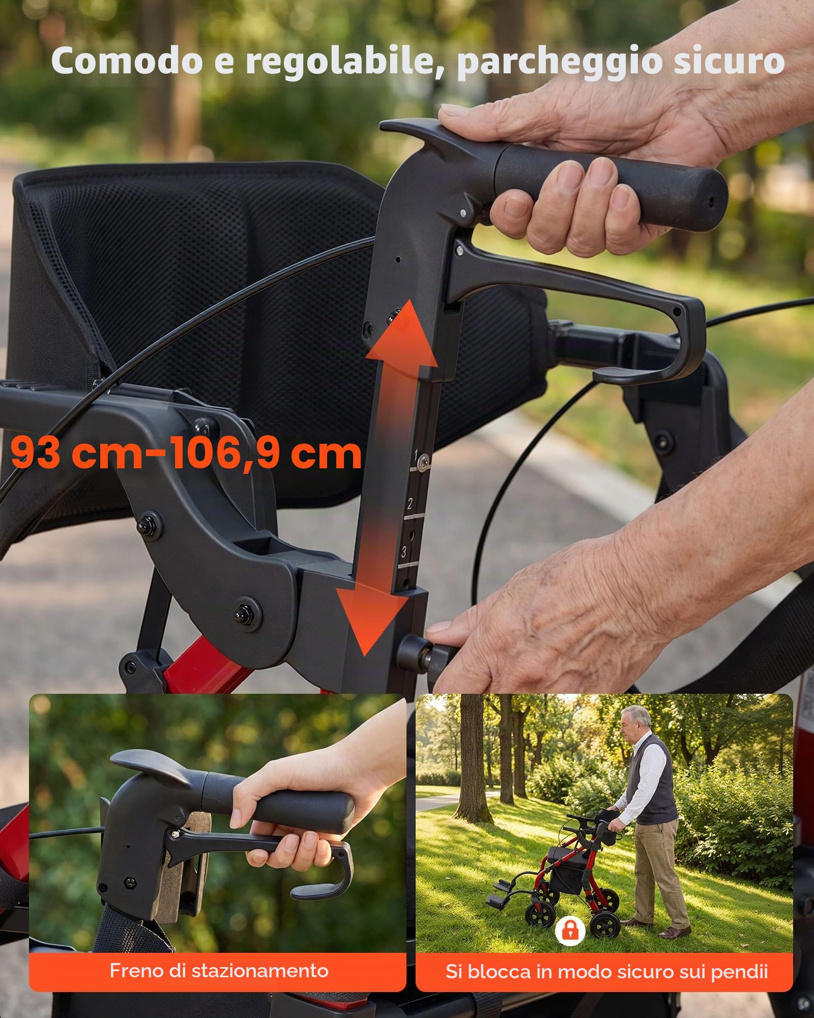 VEVOR Deambulatore e Sedia a Rotelle 2 in 1 Carico Max 136 kg per Sostegno Camminata, Ausilio Pieghevole per Mobilità in Alluminio con Ruote in PU Portaoggetti e Porta Bastone, per Disabili e Anziani