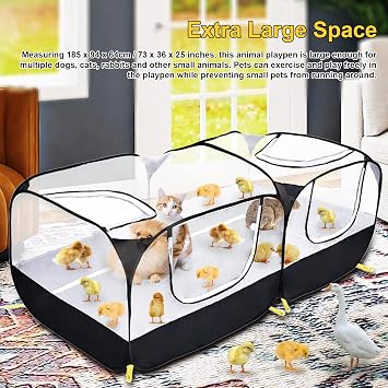 Coolty Small Animals Playpen, Pop up Large Exercise Pen Cage Yard Movable Chicken Yard Fence Playground for Puppy Kitten Rabbits Duck Hens