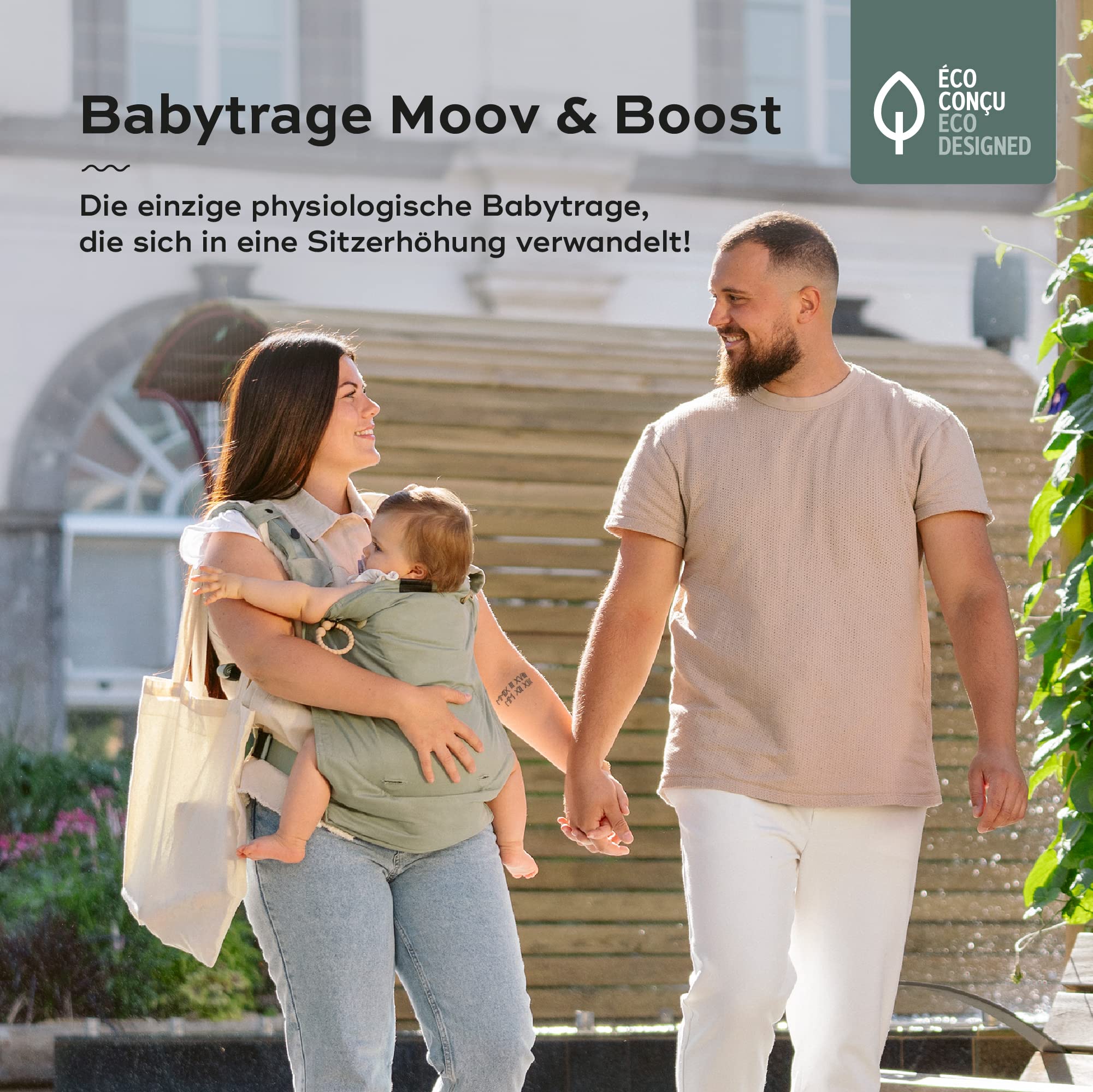 Babymoov Babytrage Moov & Boost Sage green - ergonomisch, für Babys und Kleinkinder, bis 20 kg