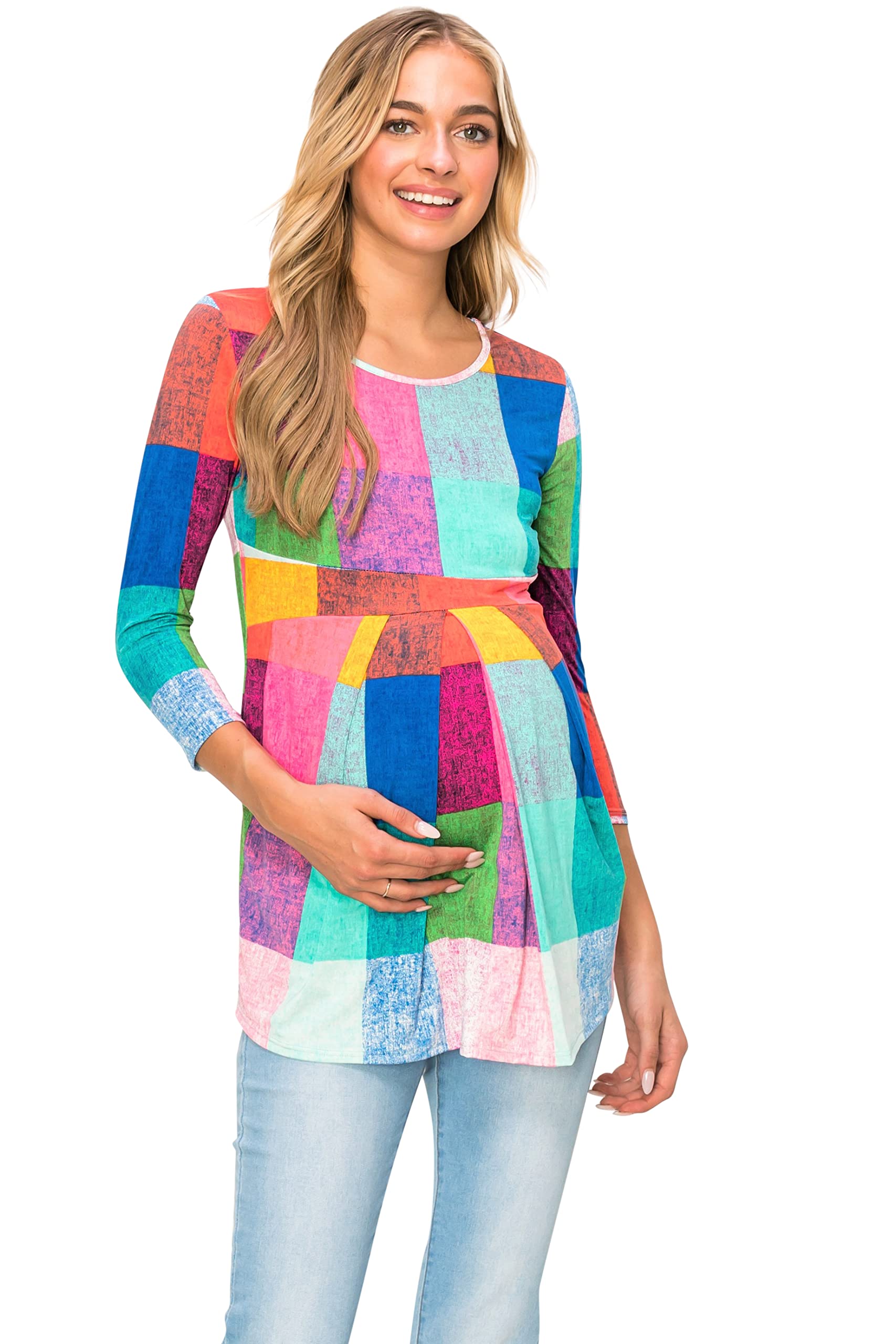 My BumpWomen's 3/4 SLV Front Pleated Maternity Top(Made in USA)