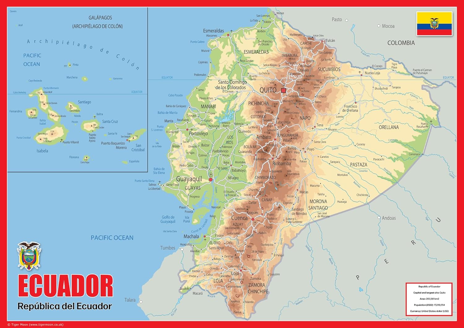 Physical Map Of Ecuador The Oxford Collection Size A2 Paper 817tNYe3DJL. AC SL1500 