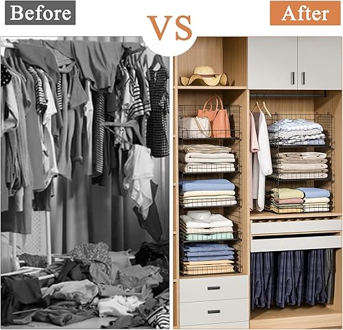 Miniatura 6 de Organizadores de armario apilables de 5 niveles y estantes de almacenamiento, cestas organizadoras de estantes de armario, almacenamiento de suéter