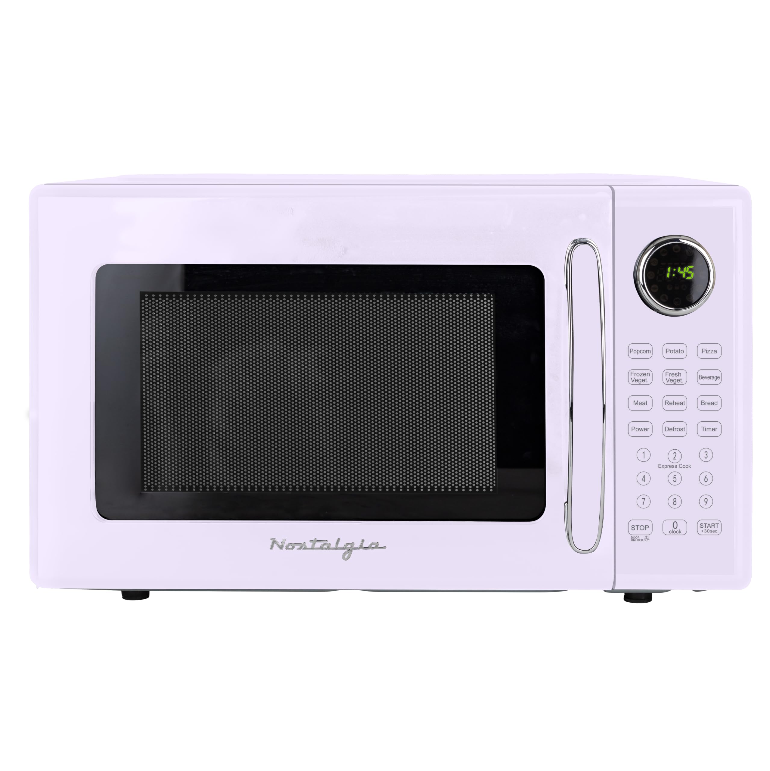 Nostalgia Modern Retro Compact Countertop Microwave Oven - 1.1 Cu. Ft. - 1000-Watts with LED Digital Display - Child Lock - Easy Clean Interior - Lavender