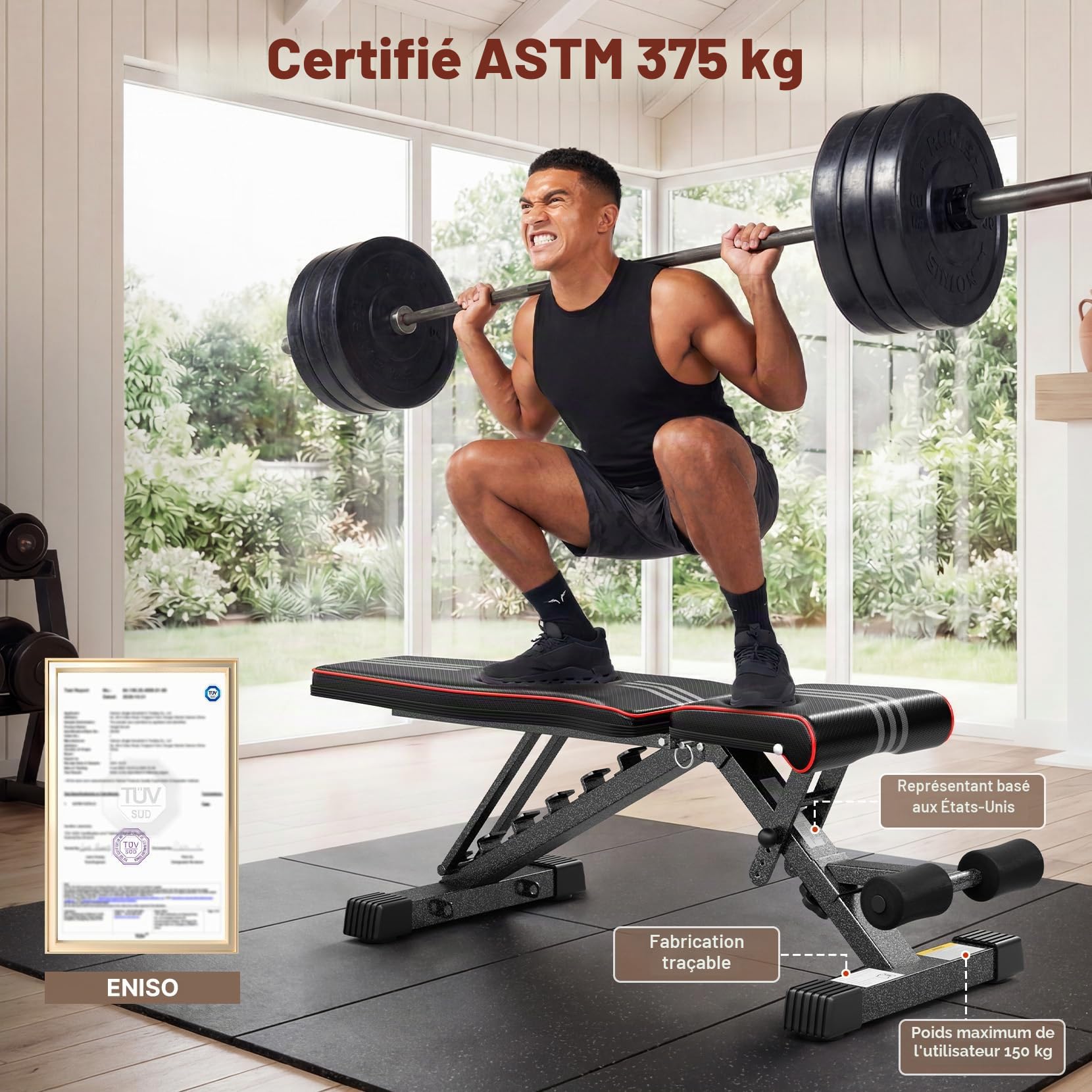YOLEO Banc de Musculation Réglable - Banc de Fitness - Mousse de Pied épaisse Pliable - Dossier en 6 Positions Ajustable - Charge Maximale de 150 kg - Banc Abdominal pour Entraînement Complet