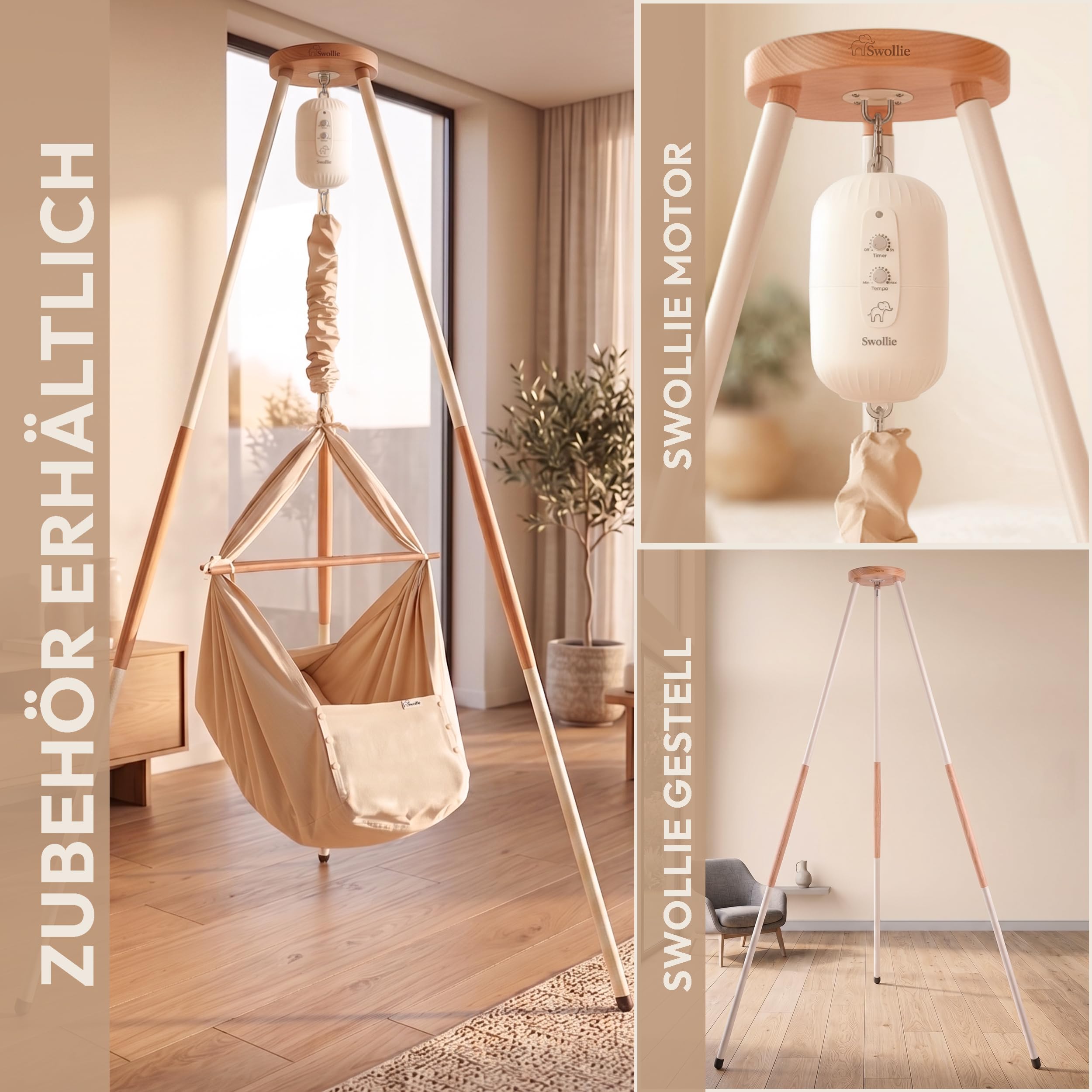 Premium Federwiege beige für Babys ab Geburt bis 15 Kg | Bio-Baumwolle