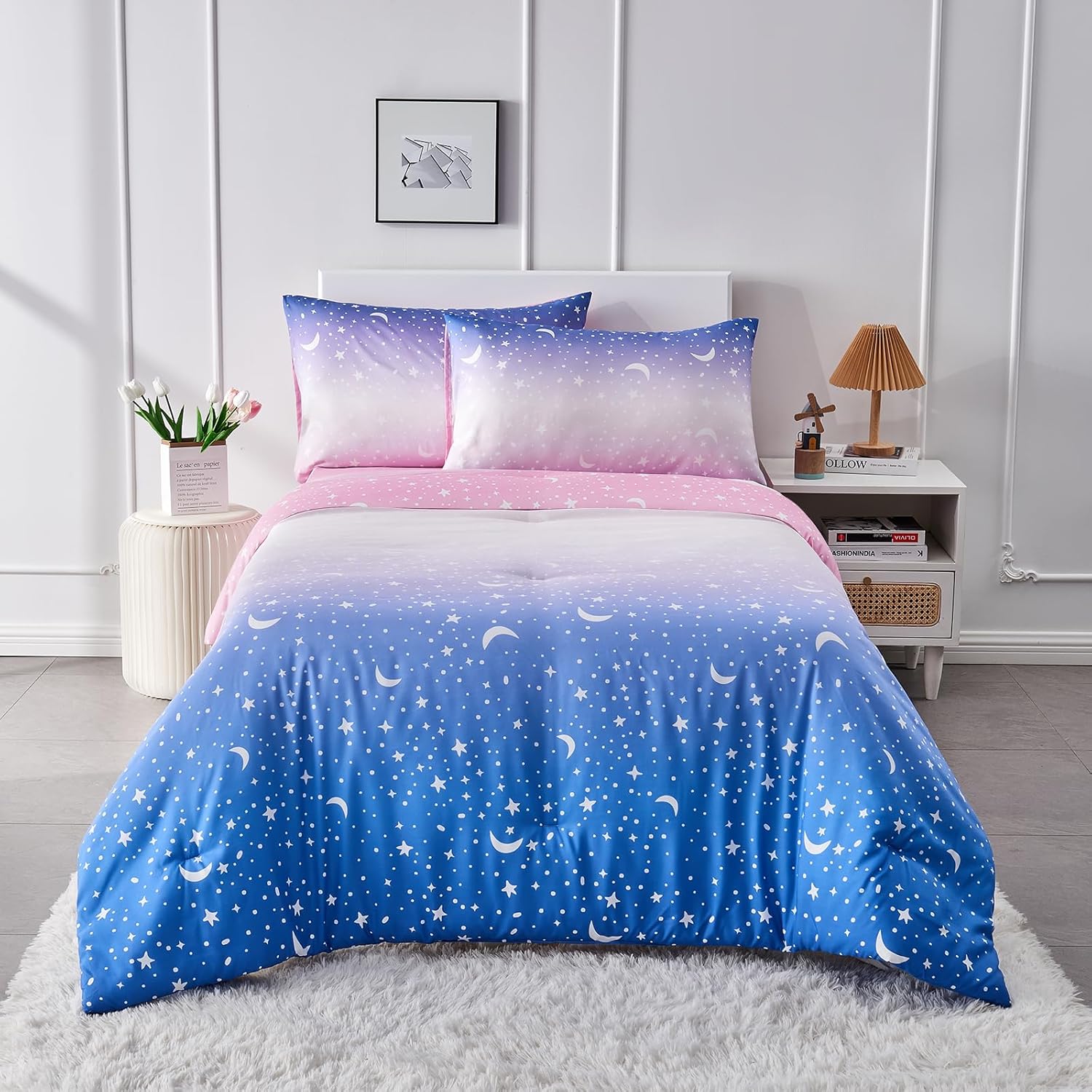 UOMNY Girls Comforter Set Twin Size Glitter 4 Pieces Twin