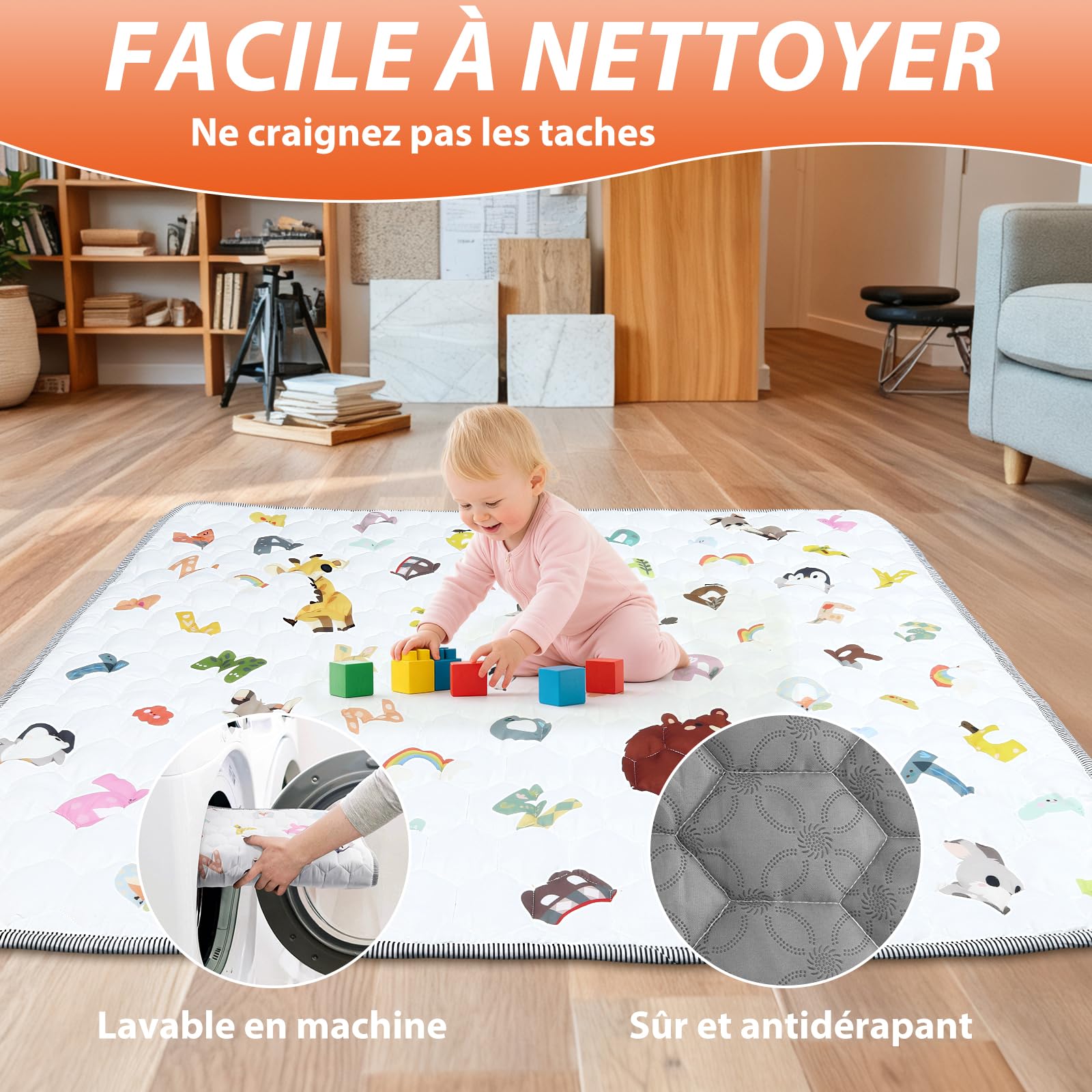 FUNYKICH Tapis d'Éveil et Motricité Bébé 150x180cm Tapis de Jeu Bébé Pliable,Sécurisé,Lavable,Tapis de Sol Éducatif Antidérapant pour Enfants 1-3 Ans-Jeu,Crawling,Cadeau Naissance,Intérieur/Extérieur