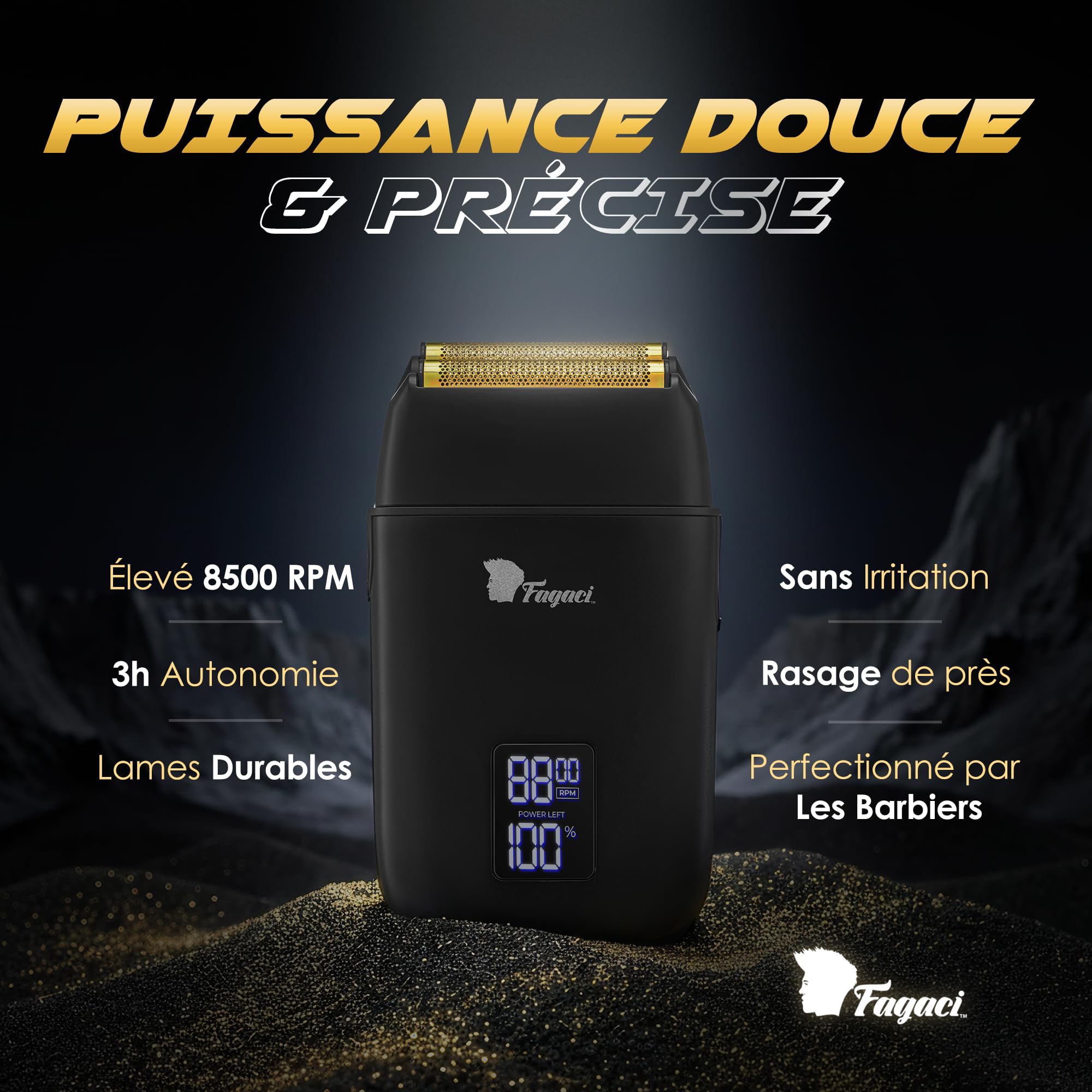 Fagaci Rasoir à Grille Homme avec Rasage Ultra Lisse, Rasoir Barbe Homme Électrique Zéro irritation, Foil Shaver 8500 tr/min à couple élevé avec 3h d’autonomie, Nettoyage Facile