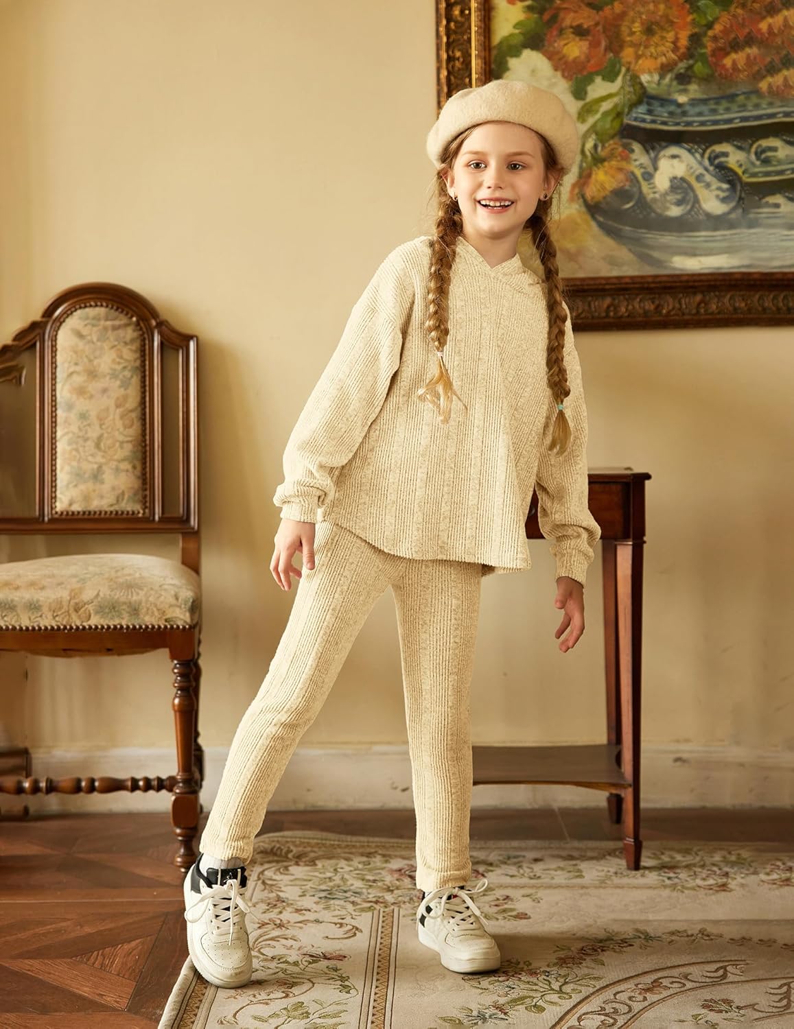 Arshiner Girl's Sweaters Set 2 Piece Outfits Rib-Knit Sweatsuits Cute Pullover Sweatshirt and Sweatpants Kids Tracksuits - Image 6