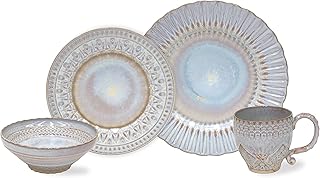 Costa Nova, Cristal colección, Vajilla elegante, gres, Juego de vajilla completa 4 piezas, 1 persona, nacar,