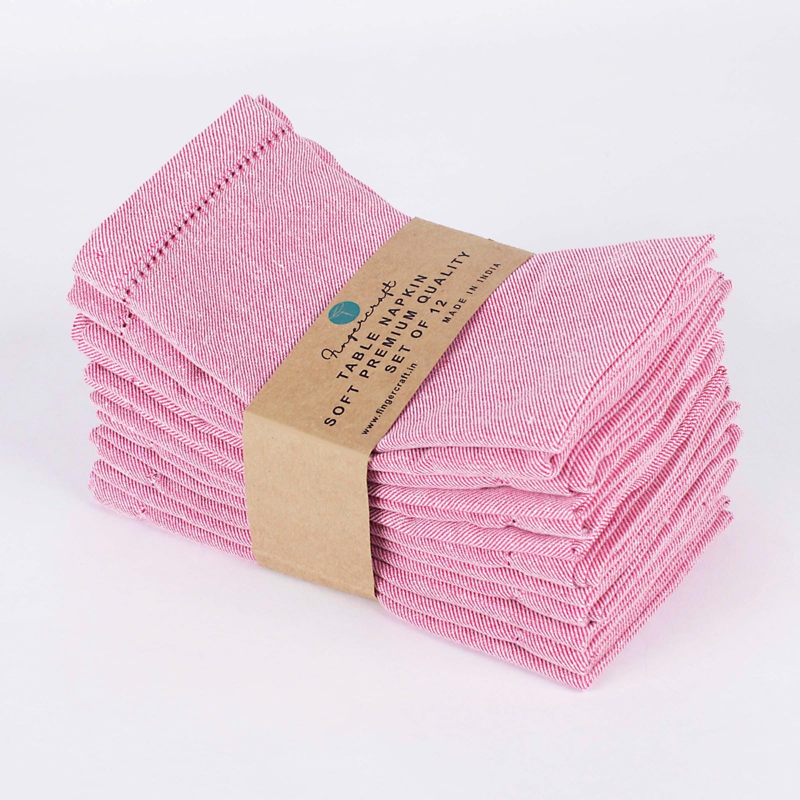 FINGERCRAFT Faggoting Hemstitched Table Napkins - 20x20 Inch, 100% Cotton with Extra-Tough Stitching Perfect for Formal Dinners, Holiday Gatherings, and Everyday Use (Rose Pink)