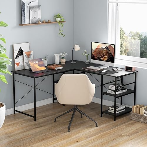 Miniatura 2 de GLOBALWAY Escritorio de oficina en casa en forma de L, escritorio de esquina para computadora con soporte para monitor, escritorio de PC reversible