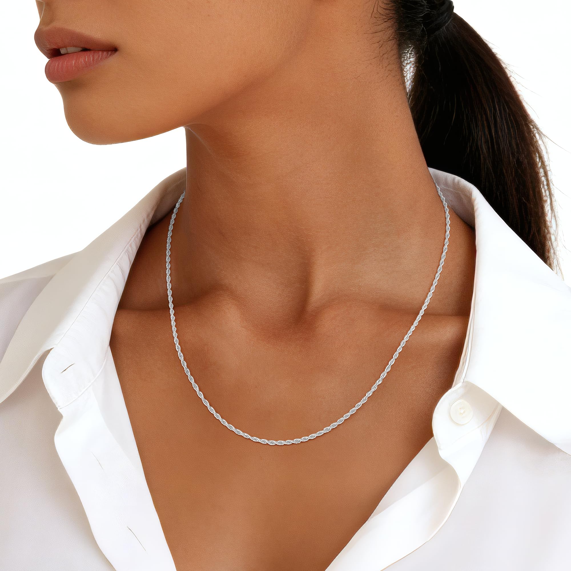 1.5mm 2mm Rope Chain 925 Sterling Silver Chain Necklace for Women, Sturdy Durable Women's Chains Necklace, 16 18 20 22 24 26 Inch - 5