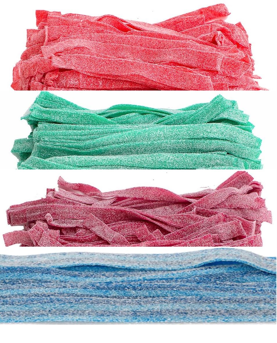 HolanDeli Assorted Sour Belts Candy, 1 Pound Bag. Sour Green Apple, Sour Strawberry, Sour Wild Cherry, Sour Blue Berry.