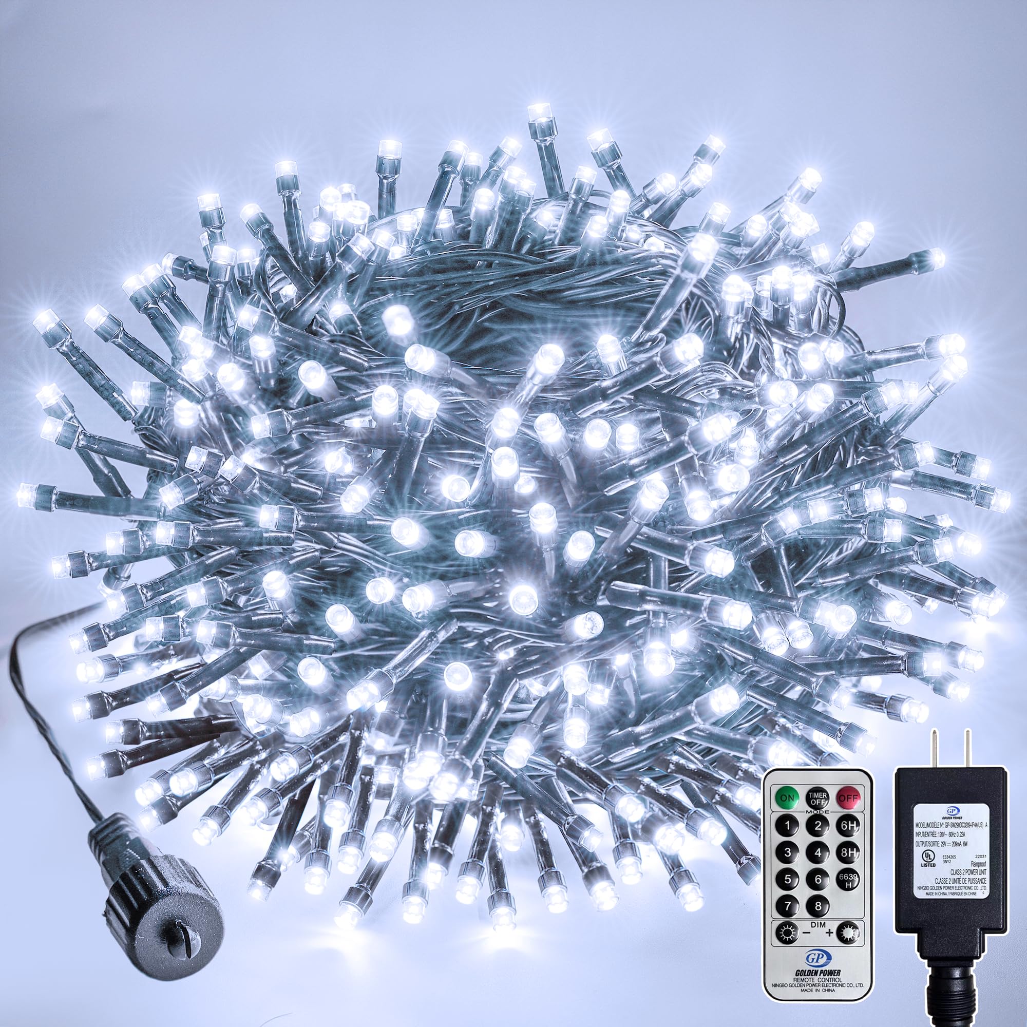 Soagrc Christmas Lights Indoor Outdoor Waterproof, 66FT 200 LED 8 Modes Cool White Light String Lights for House Decorations, Ideal for Christmas