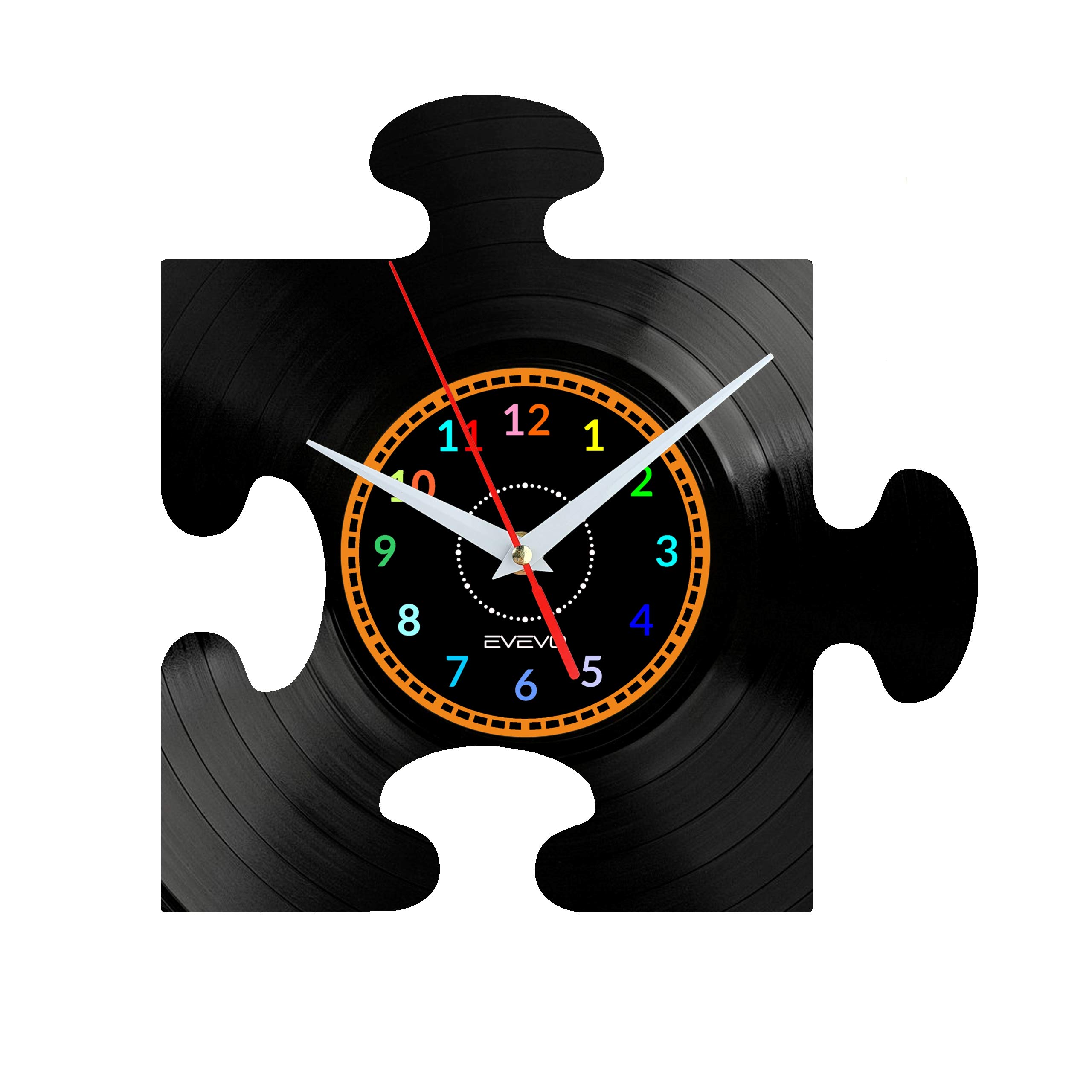 Evevo Black Puzzle Vinyl Wall Clock – Modern Decorative Puzzle Theme Wall Clock Original Birthday Gift For Creative Minds And Game Lovers W1617
