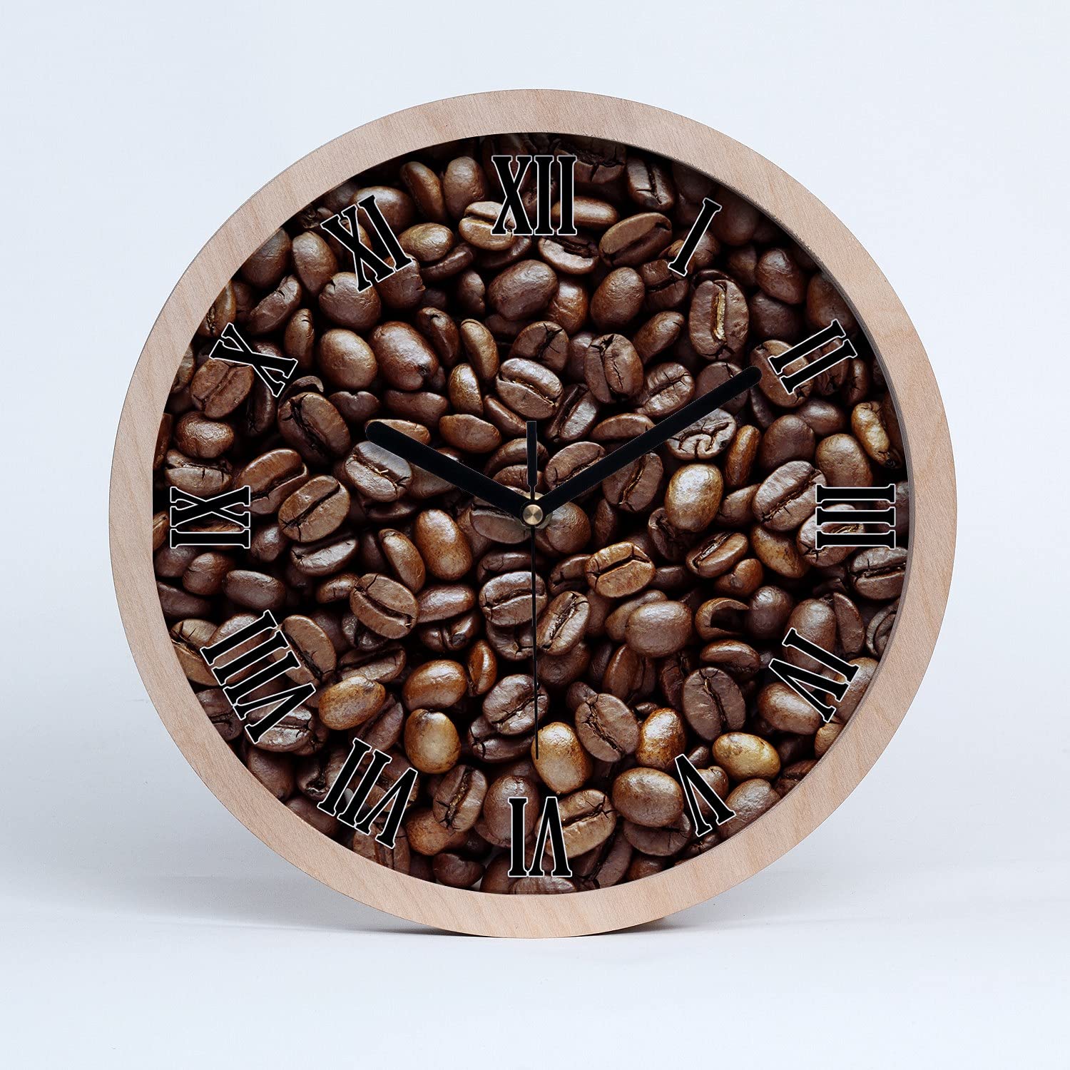 Horloge en bois moderne Tulup 25cm horloge murale bouleau grains de café aiguilles noires