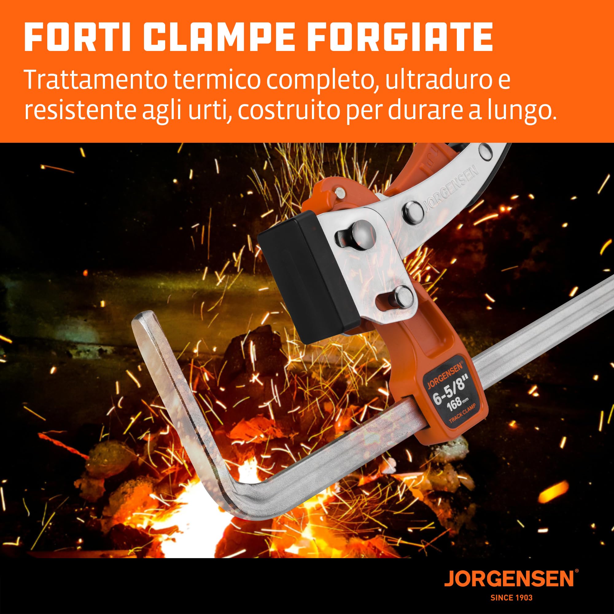 JORGENSEN Set da 2 Morsetti da Falegname, Morsetto a Leva Guida per Binari, con Blocco di Sicurezza, Forza di Serraggio fino a 181 kg, Apertura Max 168 mm