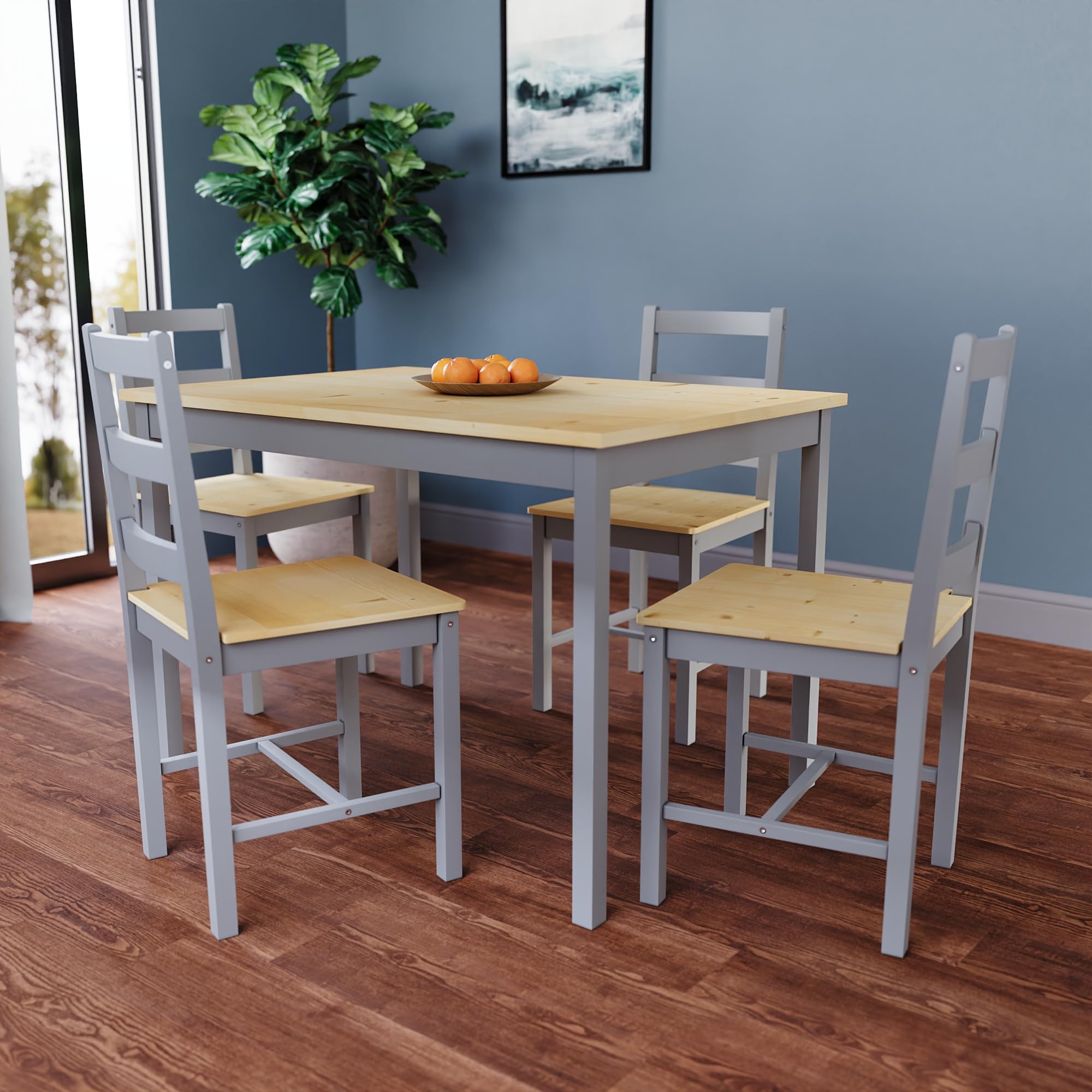 Vida Designs Set tavolo da pranzo e sedie Yorkshire mobili per la casa (grigio e pino, 4 posti)