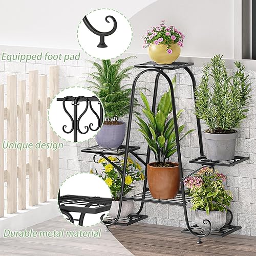 Miniatura 3 de Soporte para plantas para interiores y exteriores, estante de metal, soporte para múltiples plantas, soporte alto para 6 macetas, estante de flores,