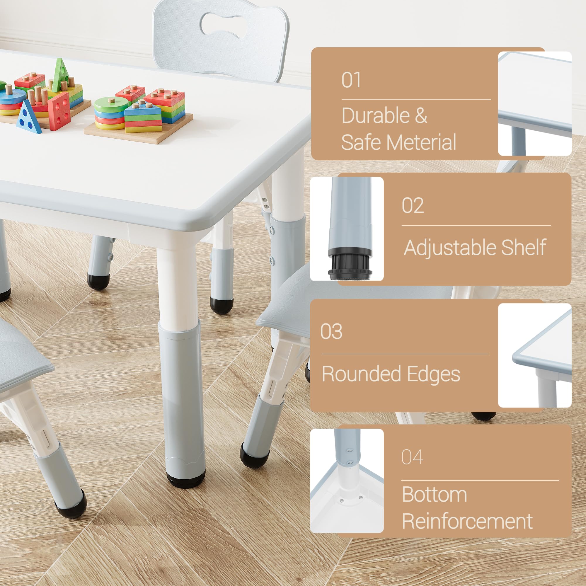Table Enfant avec Chaise - Hauteur réglable,Bureau Enfant avec 4 chaises Design Antidérapante,Ensemble Bureau pour Chambre & Salle Classe de Maternelle(Gris)